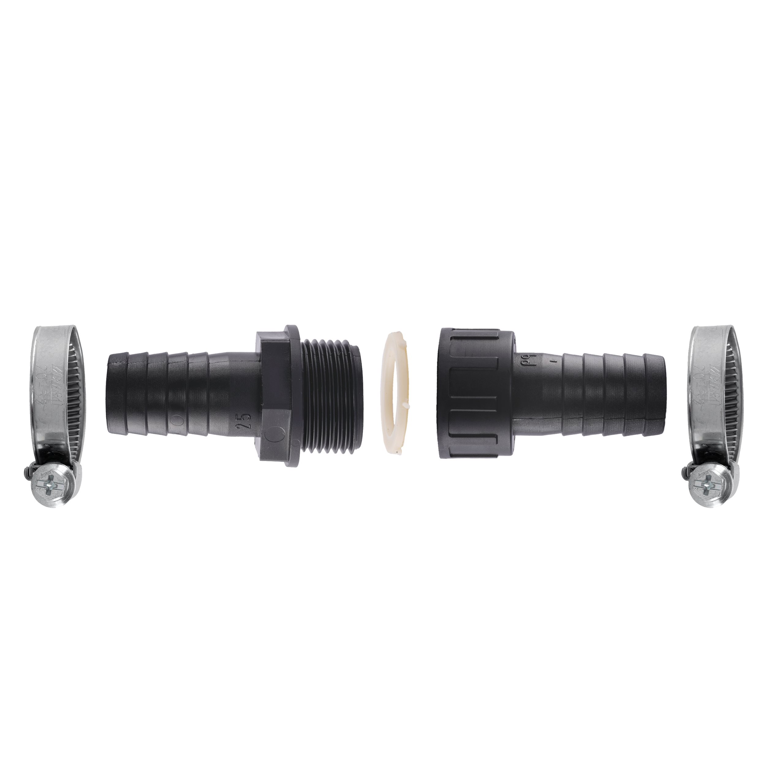 Schlauchverbinder 1" - 25 mm, inkl. 2 Schlauchschellen 