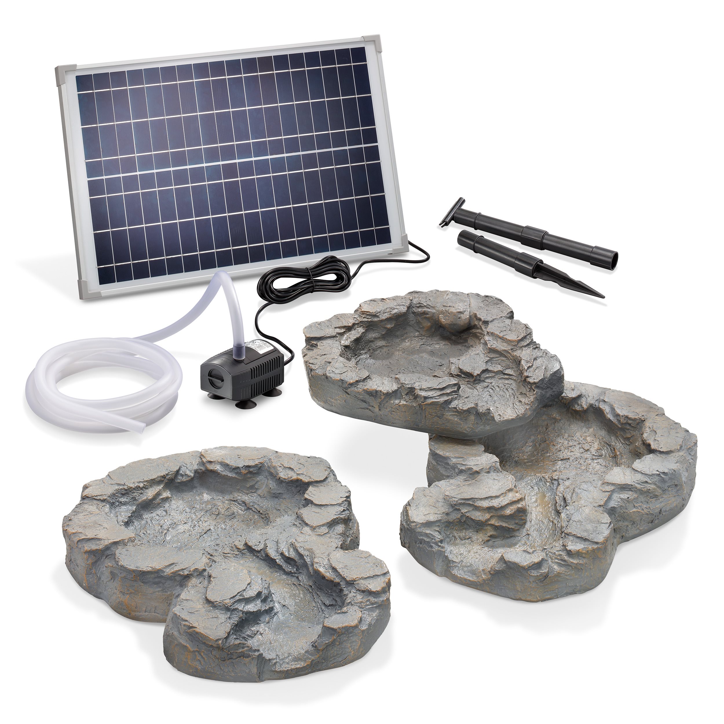 Bachlaufschalen-Set 3-teilig grau mit Solarpumpe
