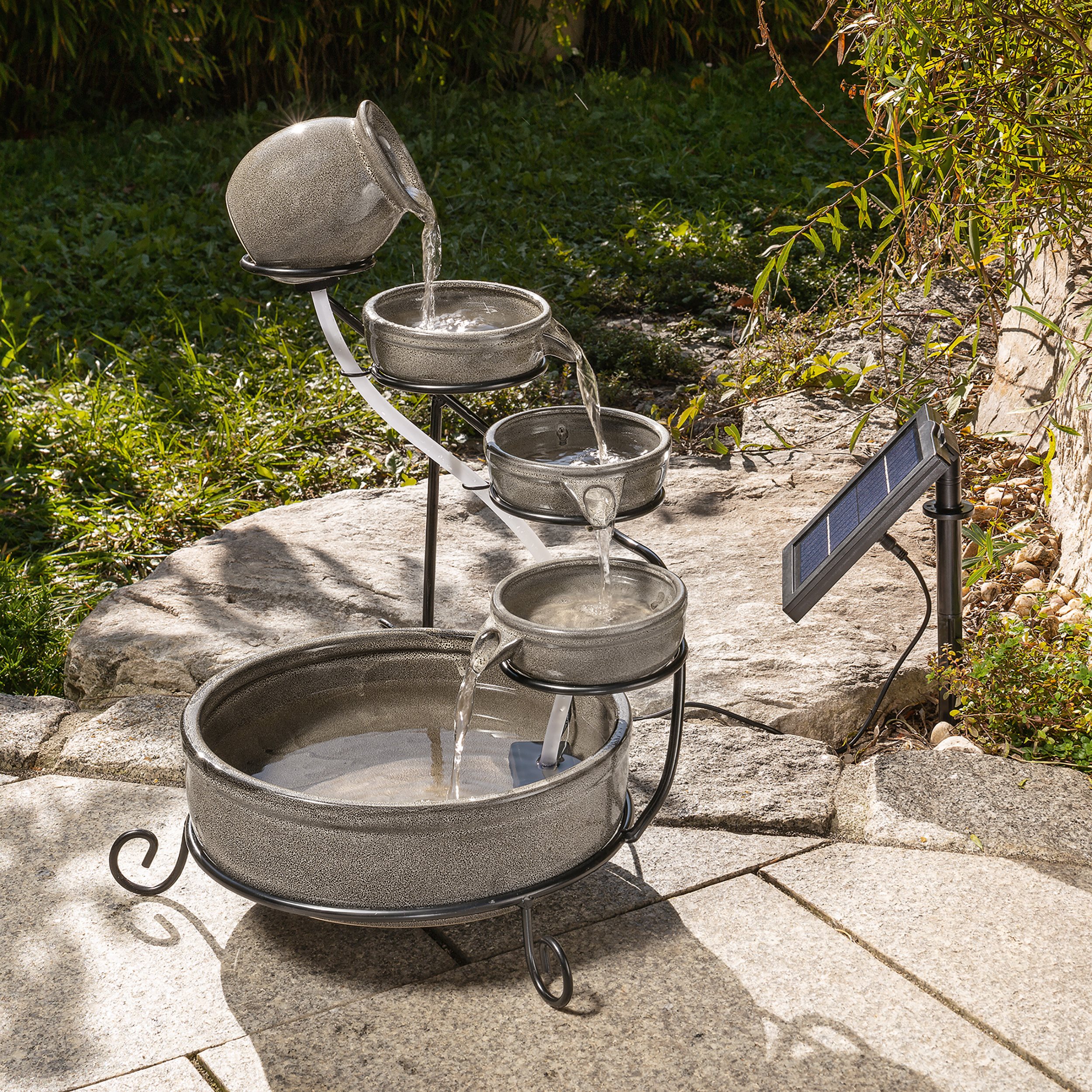 Solar Kaskadenbrunnen Firenze aus Keramik - grau