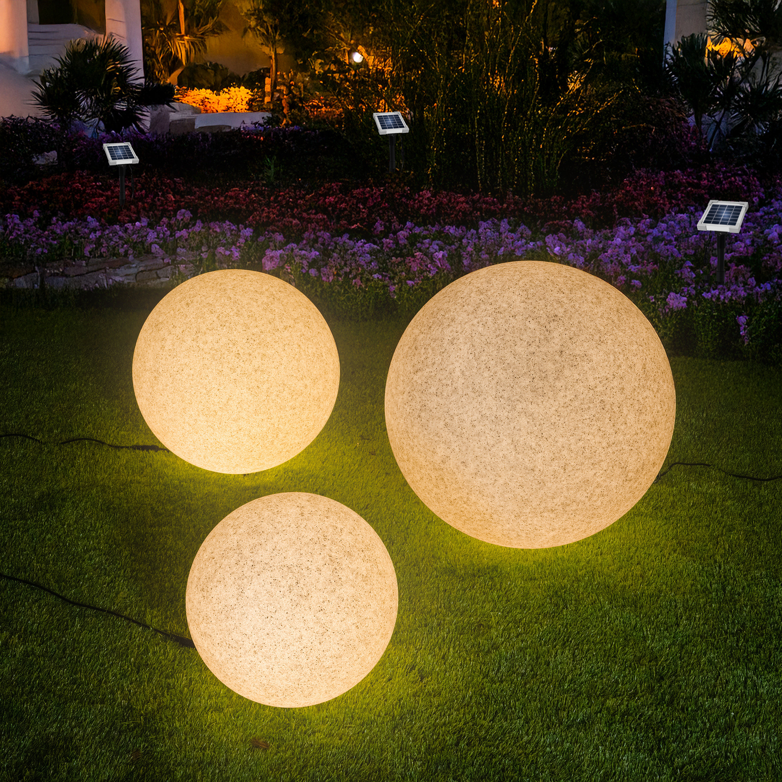 Solar Deko-Leuchtsteinset 30, 40 und 50 cm mit externen 2 W Solarmodul