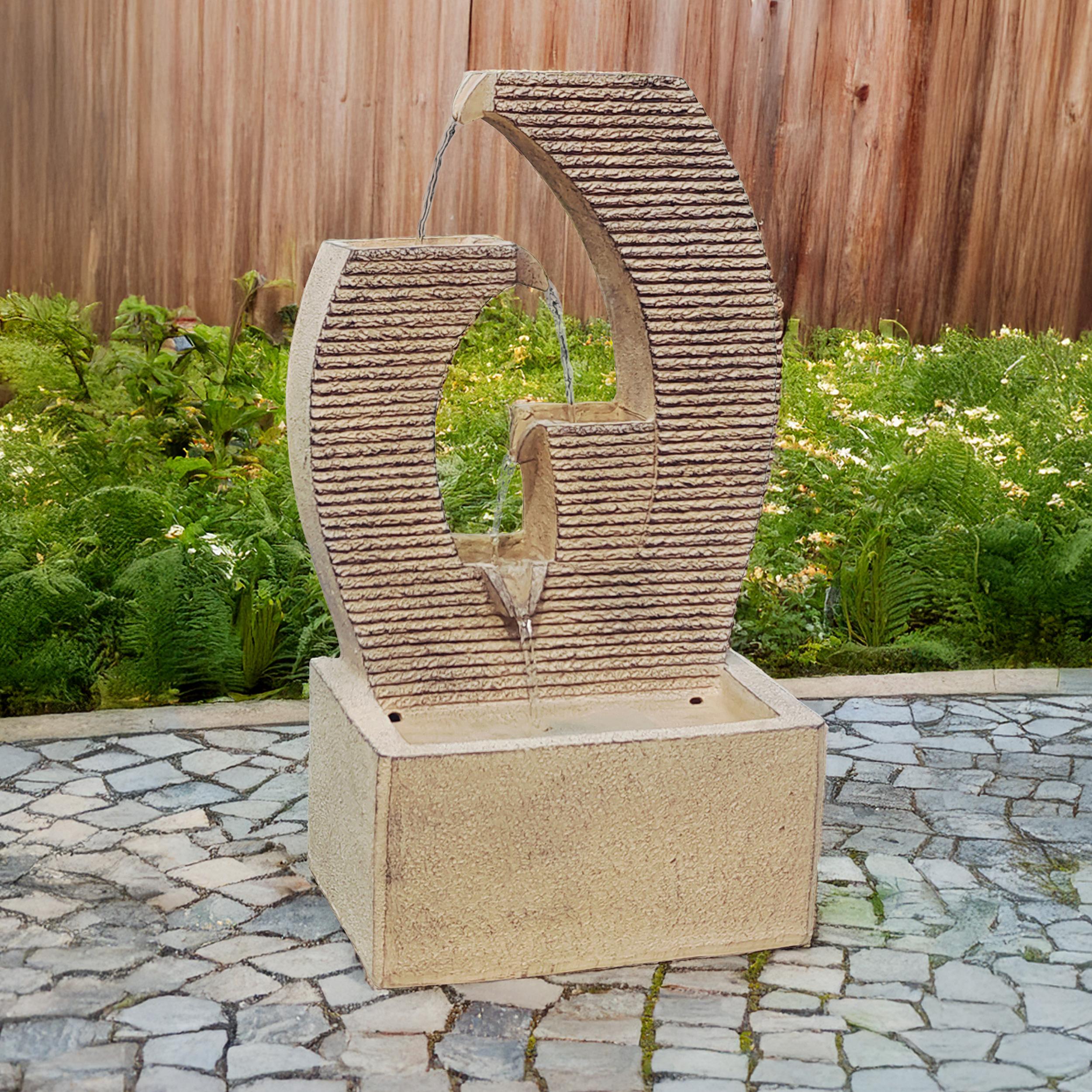 Solar Design Gartenbrunnen mit Wasserlauf und LED Licht