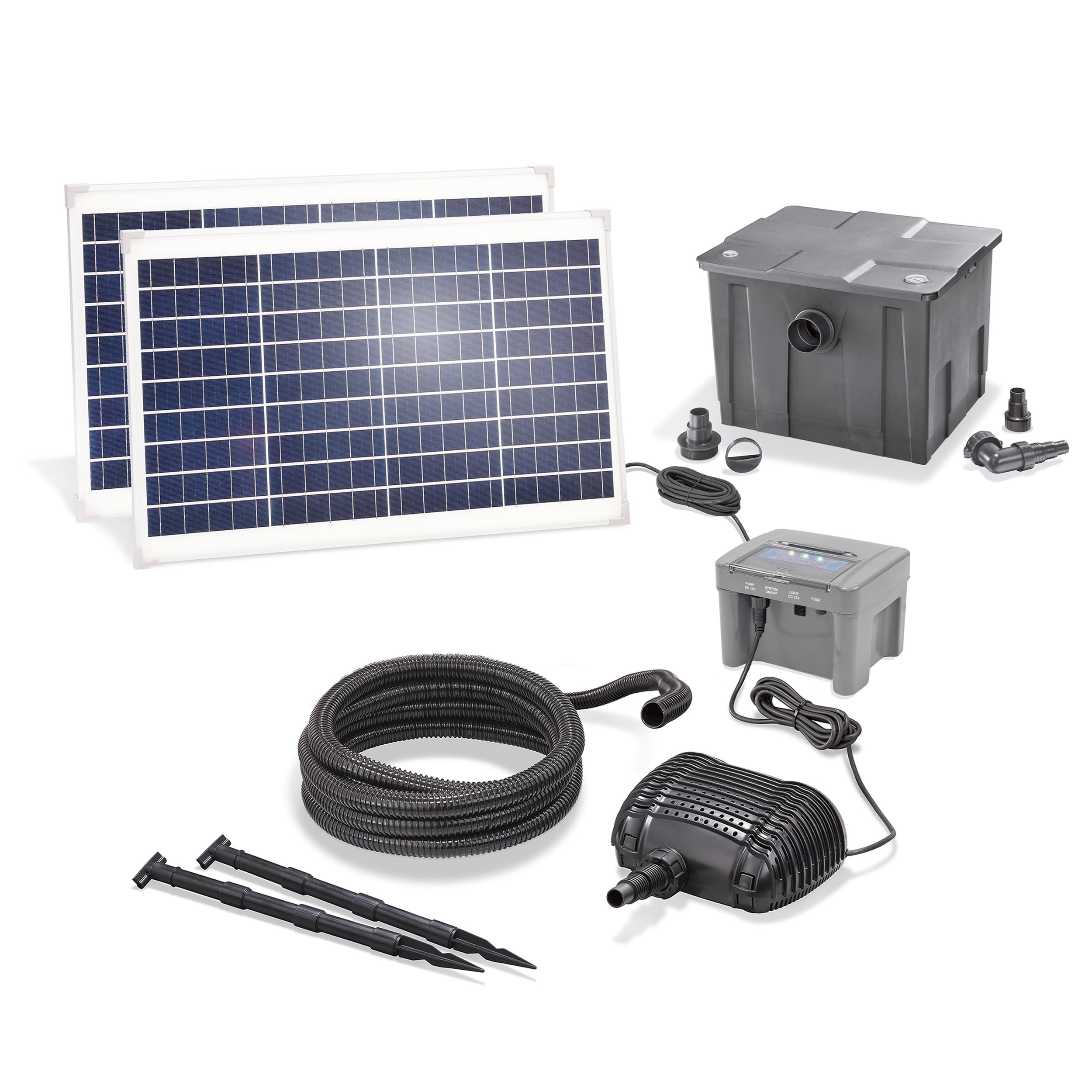 Solar Durchlauffilter-Set 70/2800 mit 12 Ah LiFePO4-Akkuspeicher