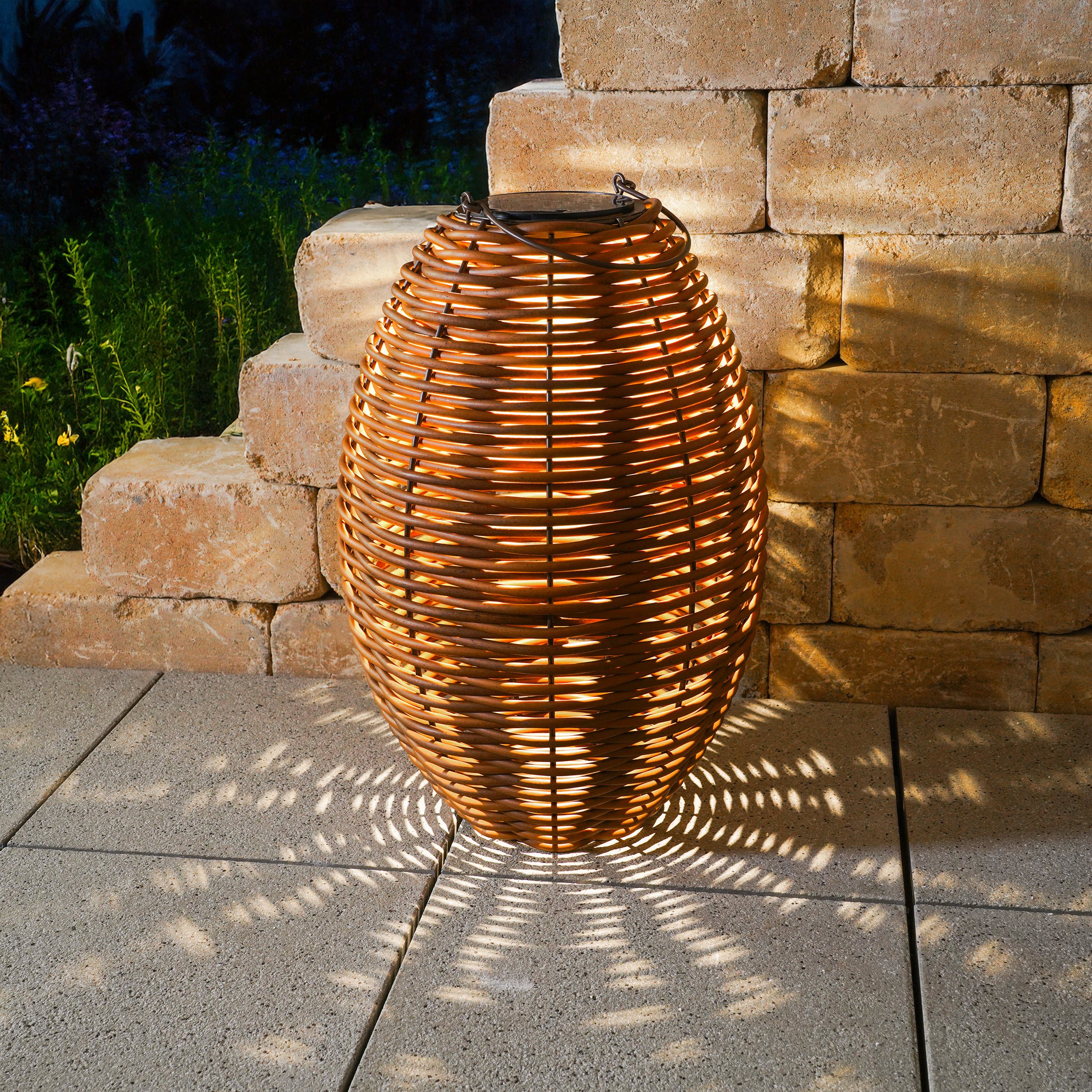 Solar Rattan Windlicht Victoria 60 cm, braun