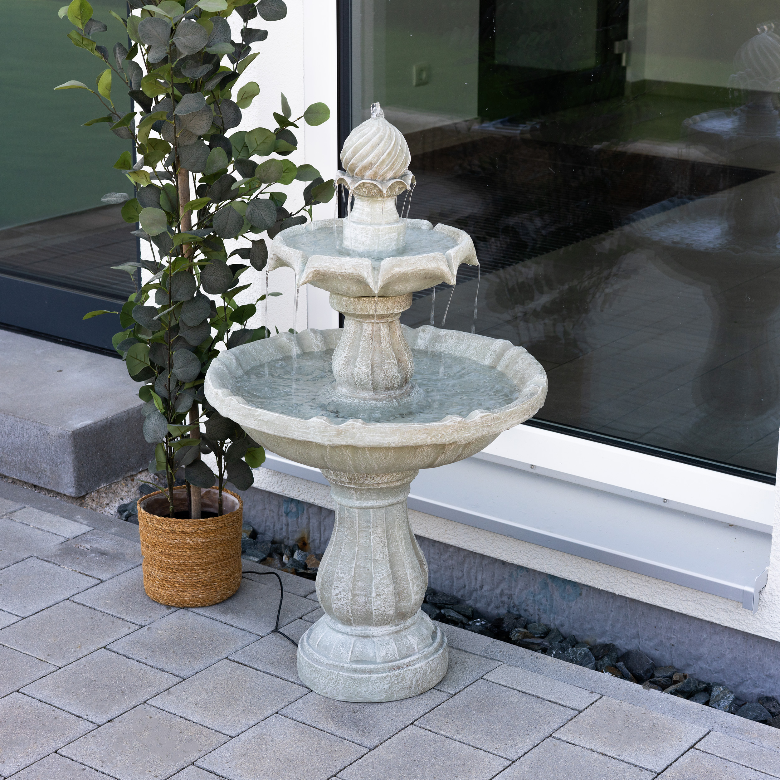 Solar Standbrunnen 93 cm mit dreifach Wasserspiel