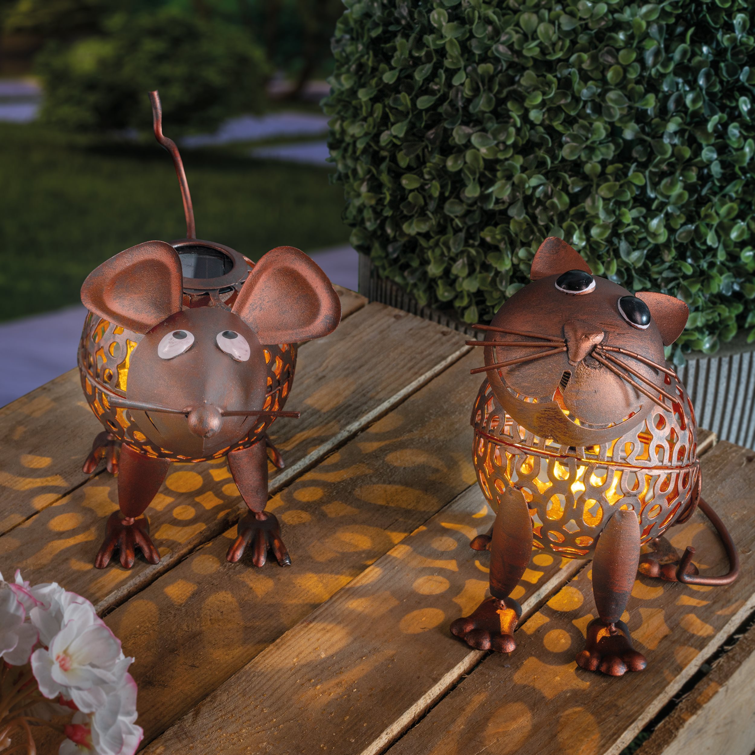 Solarfiguren Kiki und Leo im 2er-Set, kupferfarben