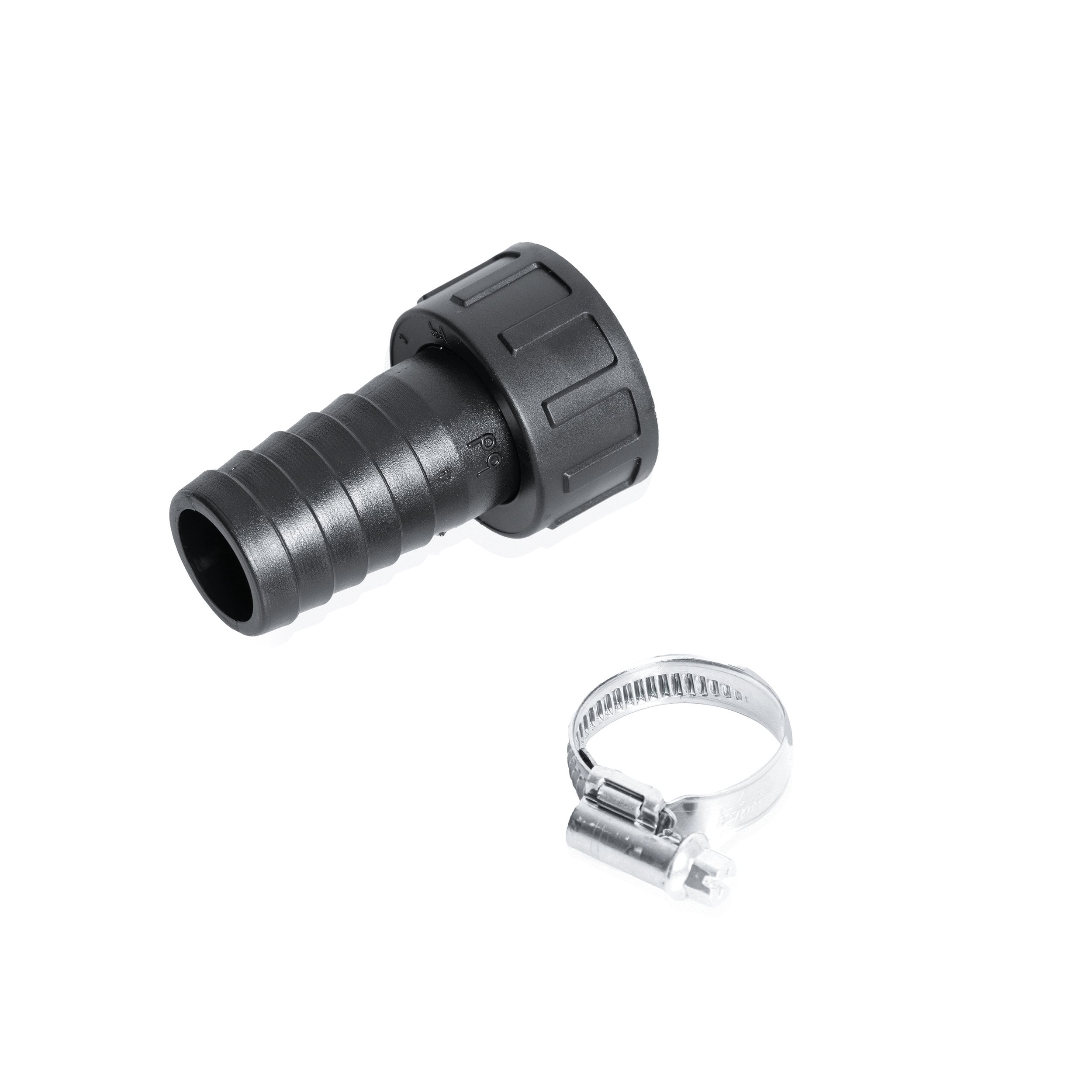 PP-Schlauchtülle 1" x 25 mm mit Überwurfmutter und Schelle