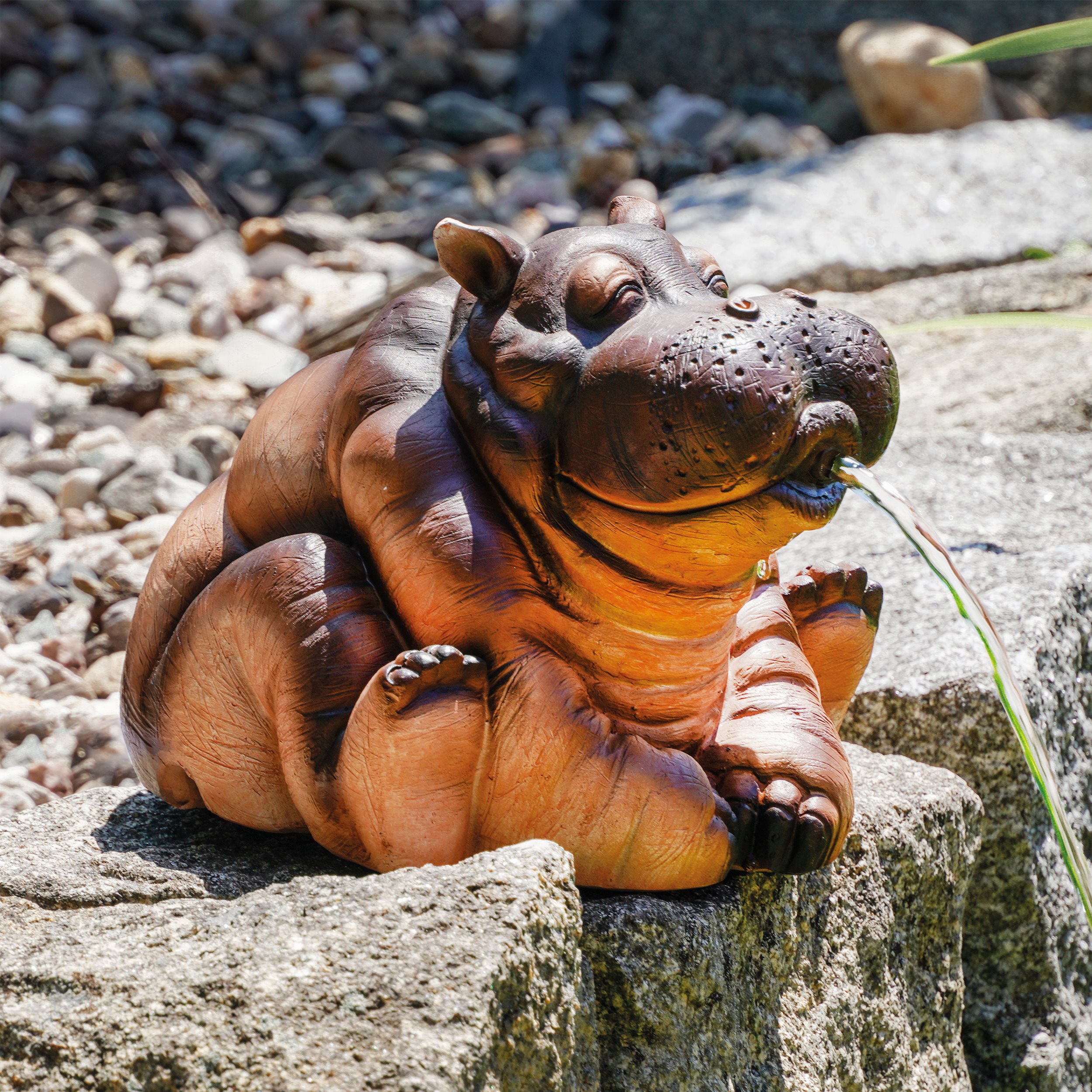 Solar Wasserspeier-Set sitzendes Flusspferd Hippo