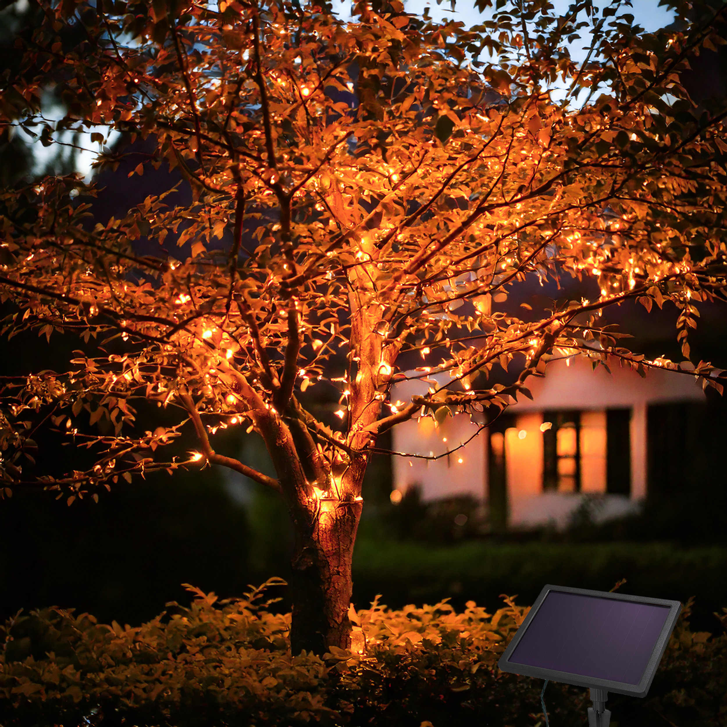 Solar Lichterkette mit 200 bernsteinfarbenen LEDs