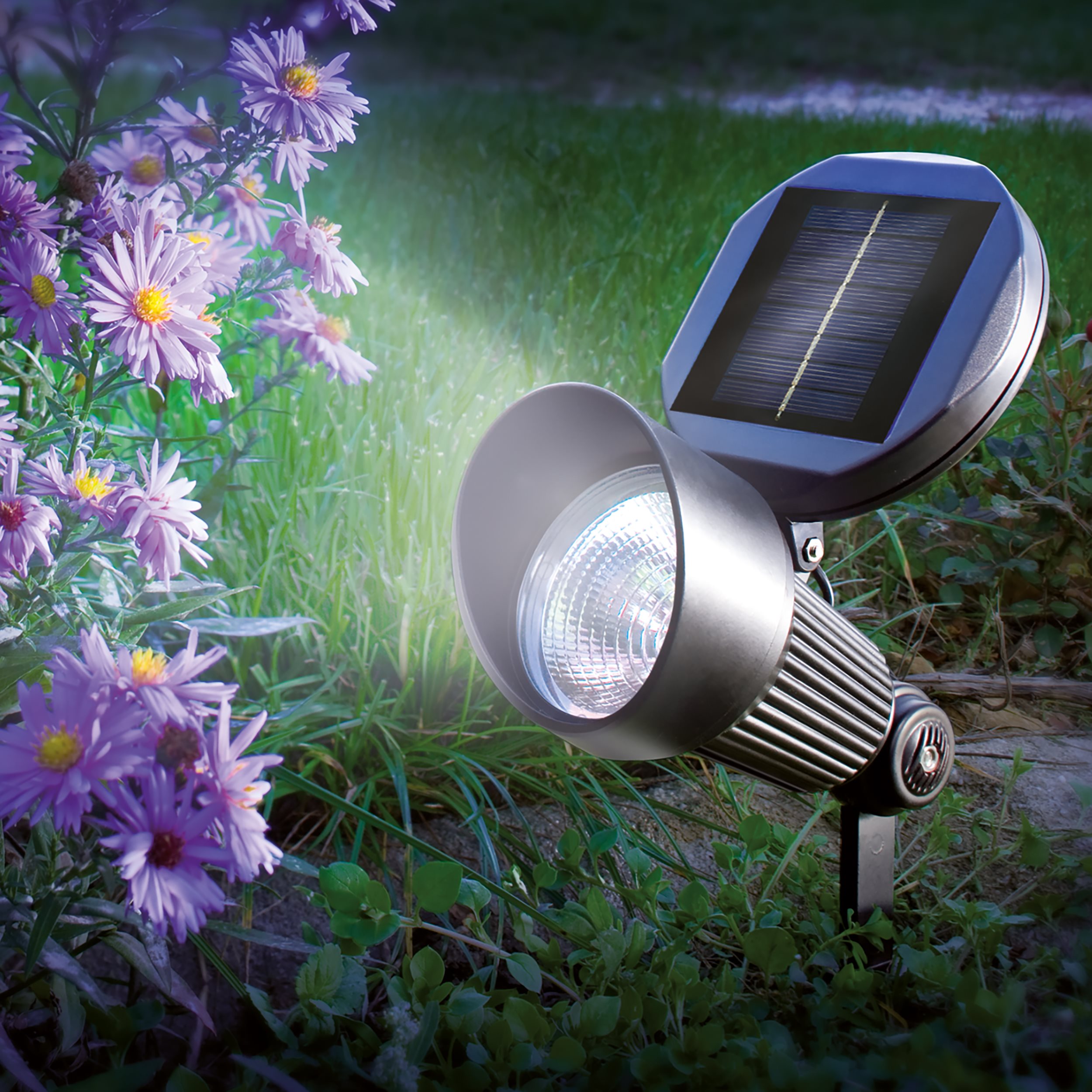 Solar Wand- und Bodenstrahler kalt weiß im Alugehäuse