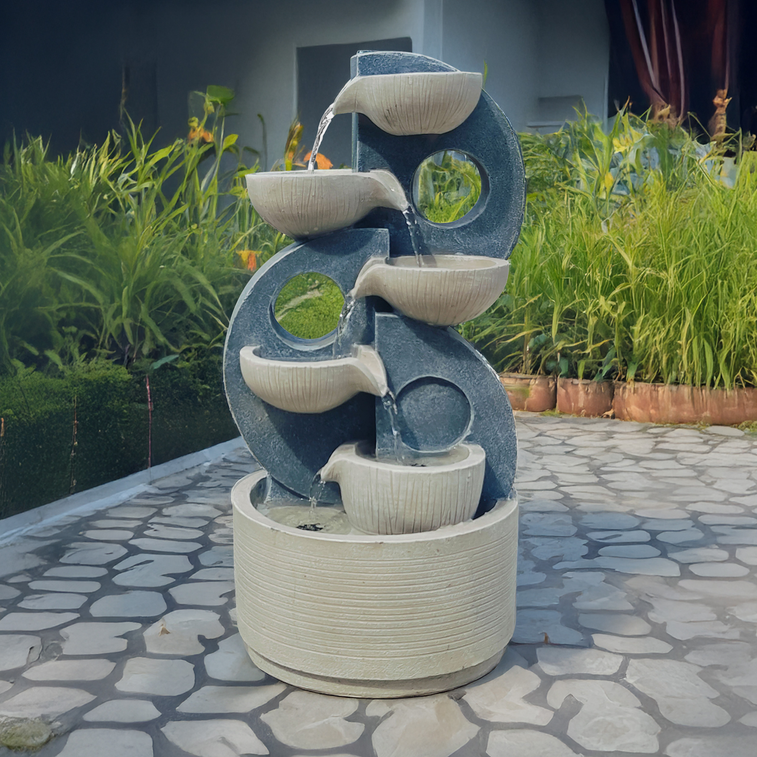 Solar Brunnen im Granitdesign mit Kaskade und LED Licht