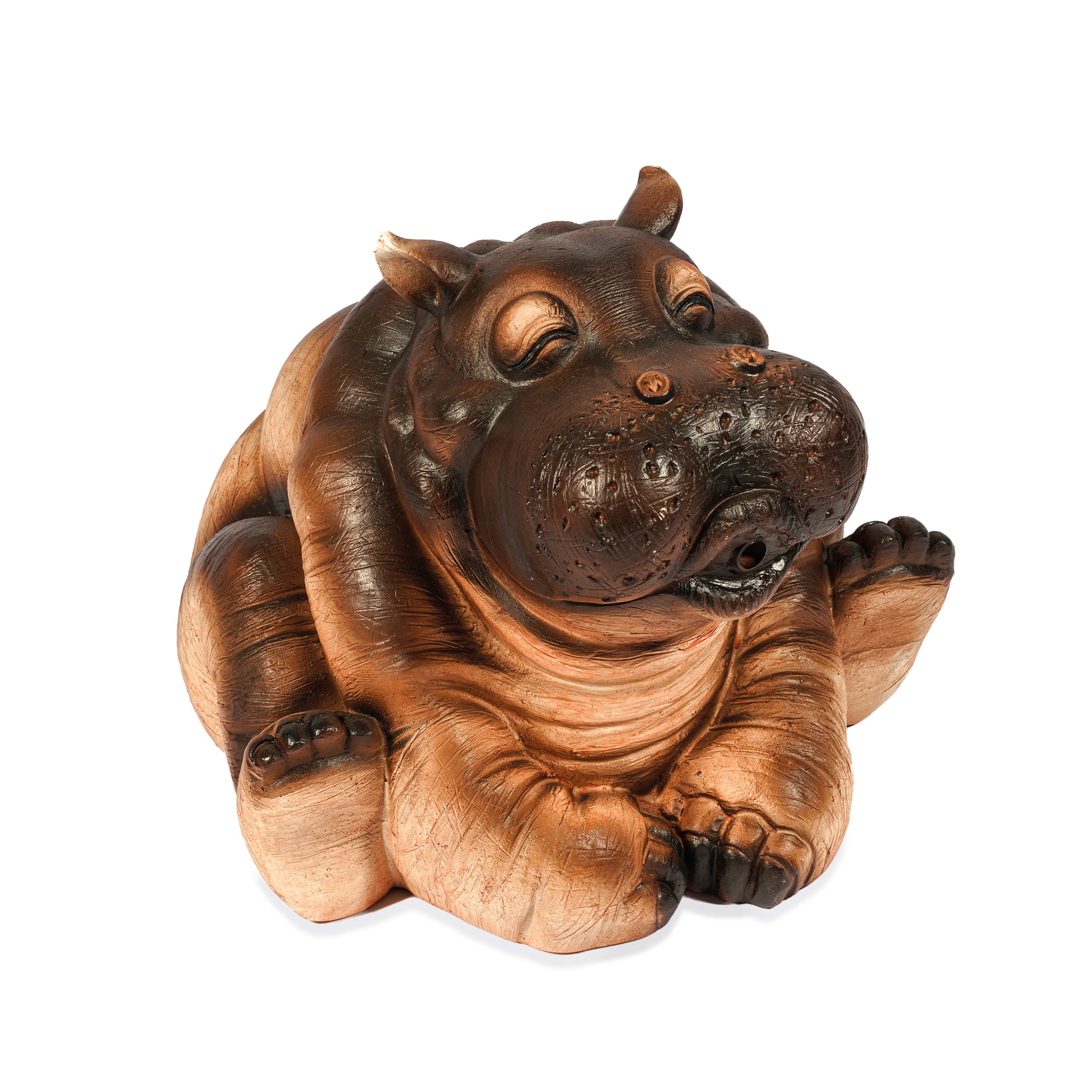 Wasserspeier-Figur sitzendes Flusspferd Hippo