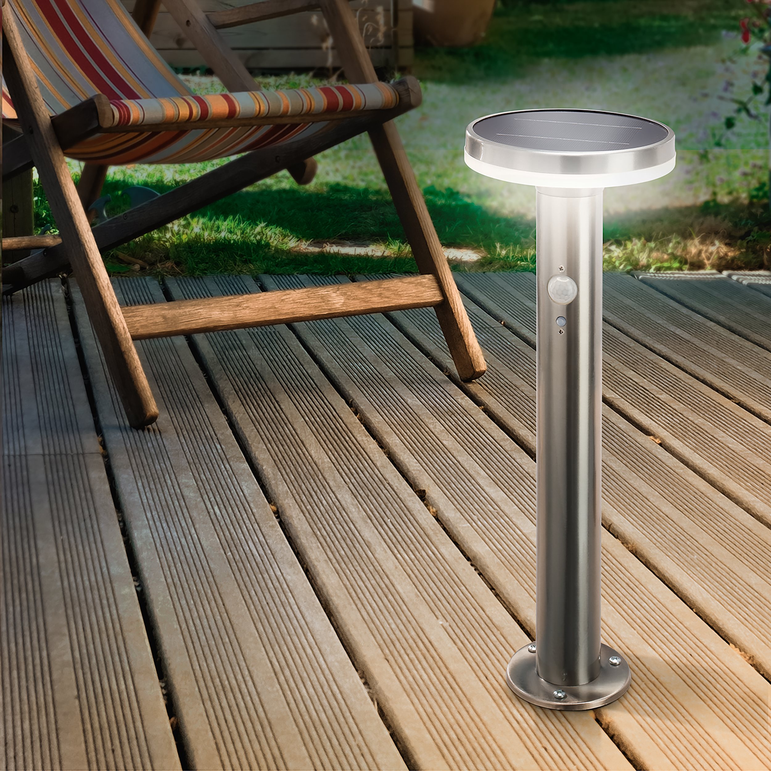 Solar PIR-Standleuchte Lena 45 cm aus Edelstahl