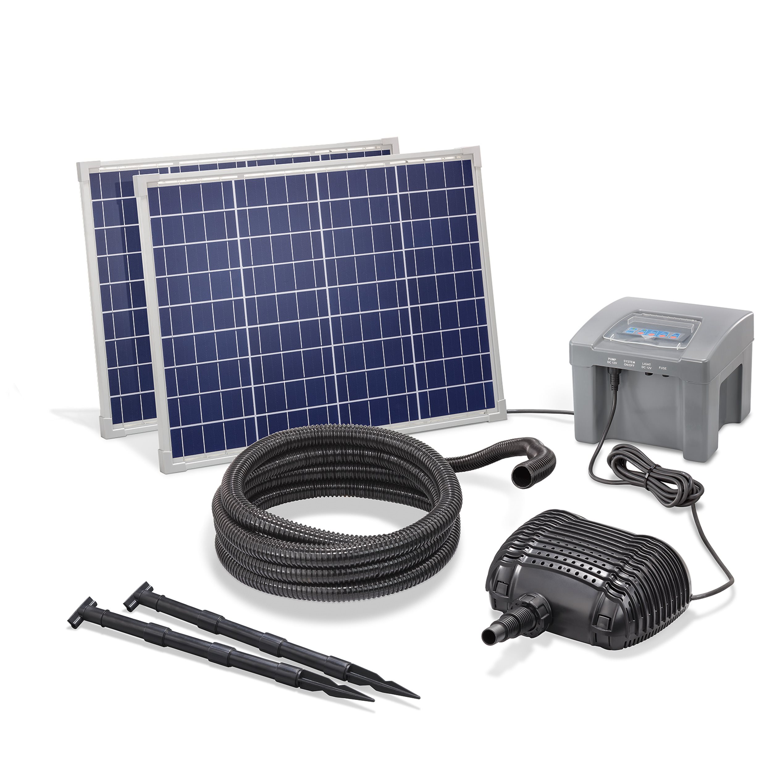 Solar Bachlaufpumpenset 100/2600 mit 24 Ah Pb Akkuspeicher