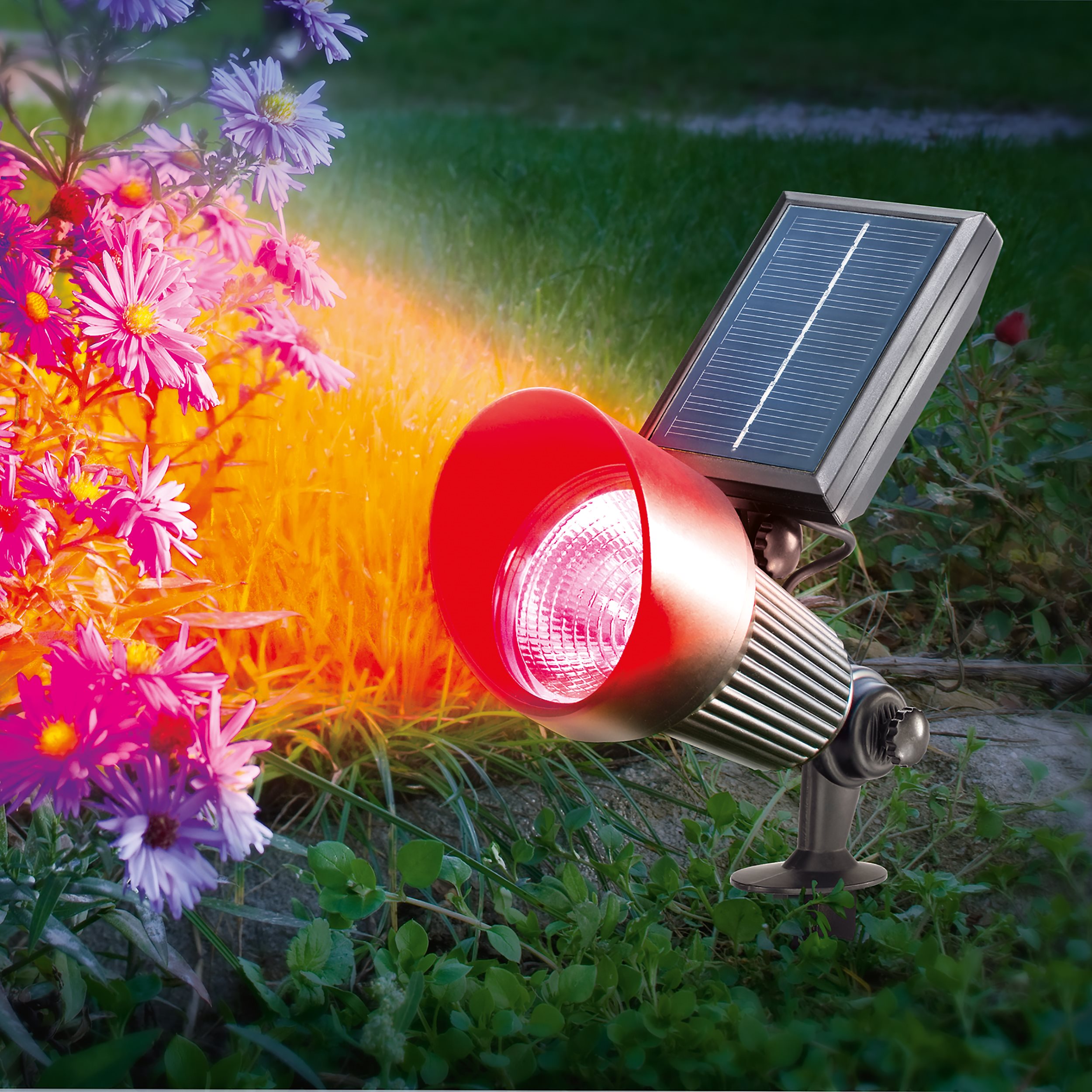 Solar Wand- und Bodenstrahler mit 7 Lichtfarben im Alugehäuse