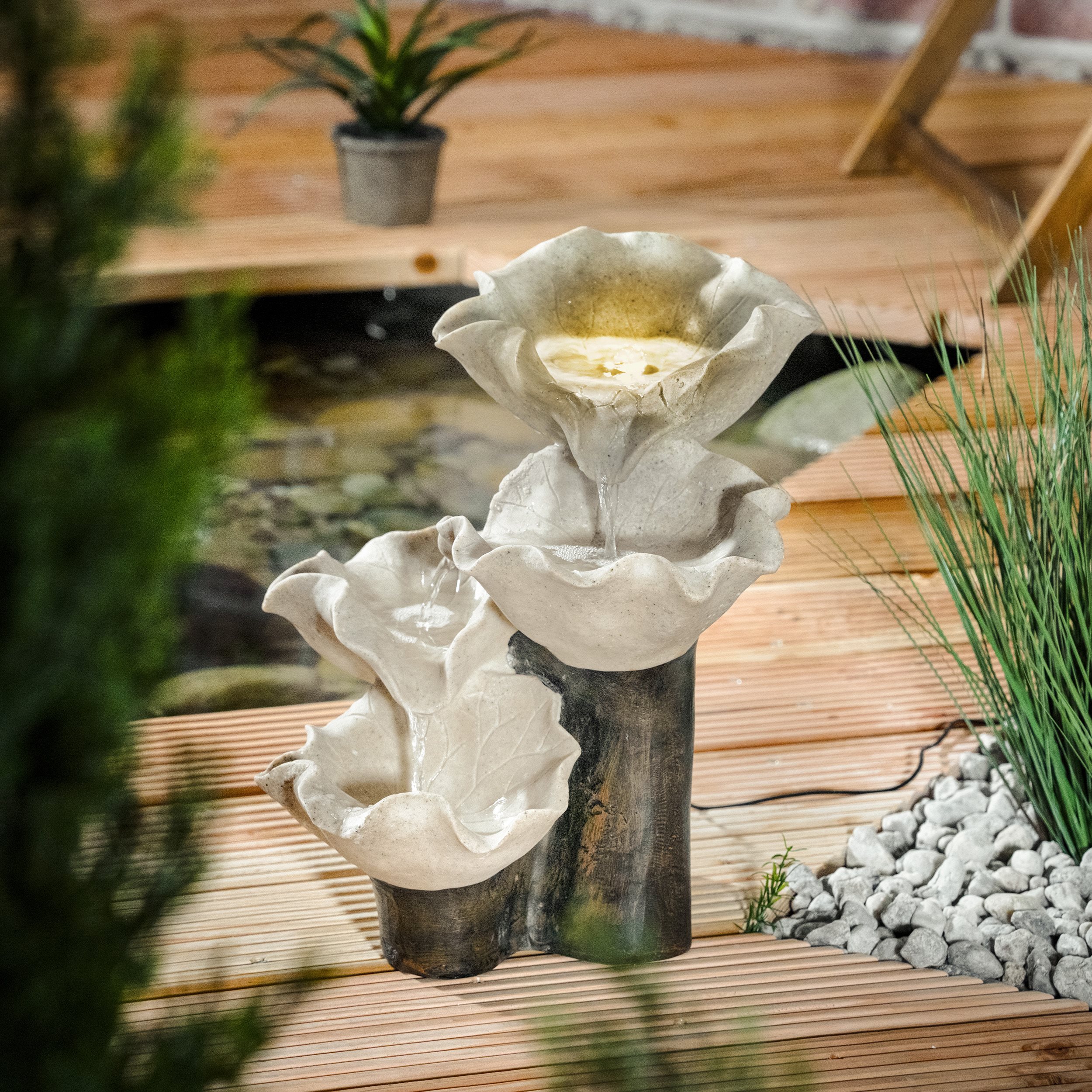 Solar Lotusblätterbrunnen mit LED-Beleuchtung