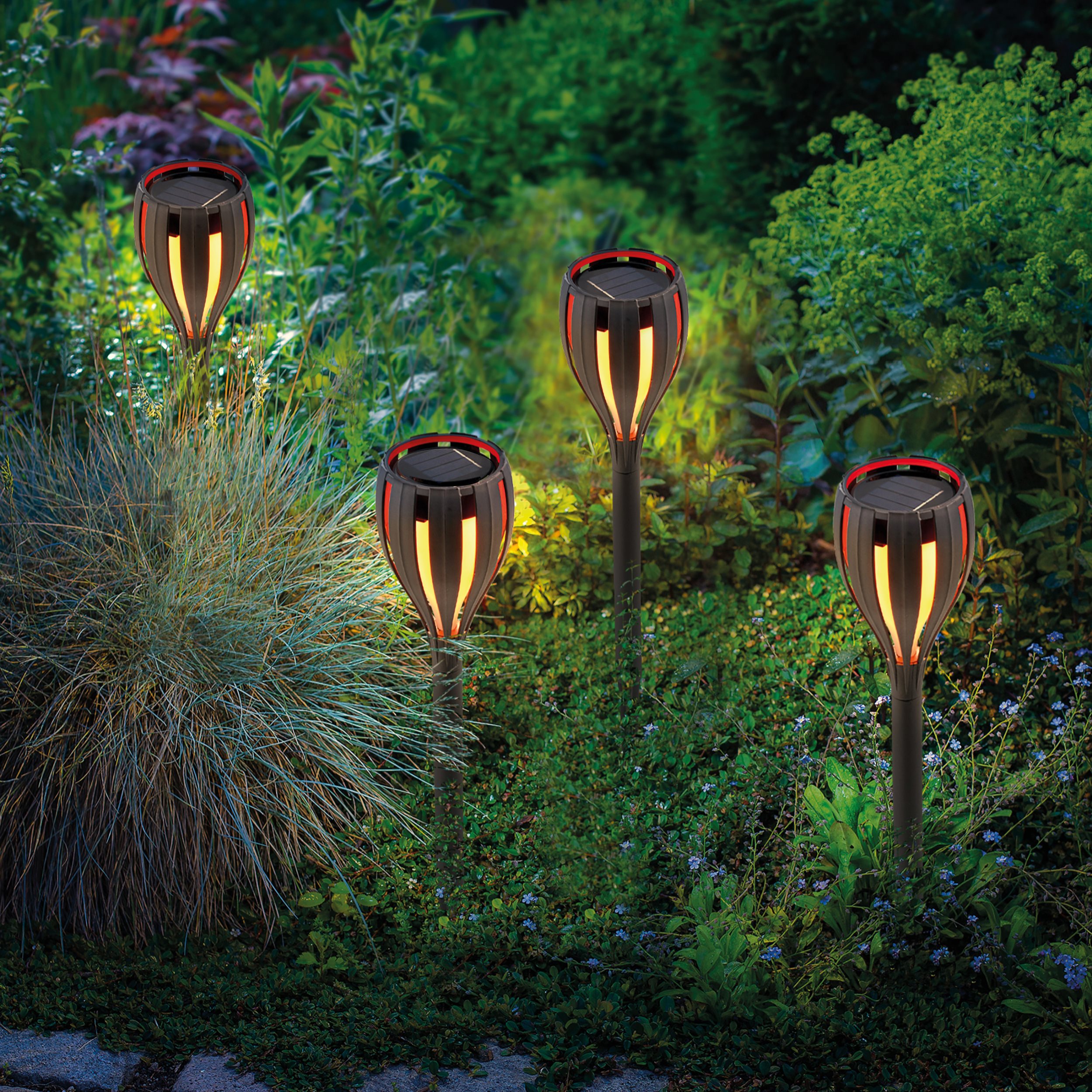 Solar Gartenfackel Bioko im 4er-Set