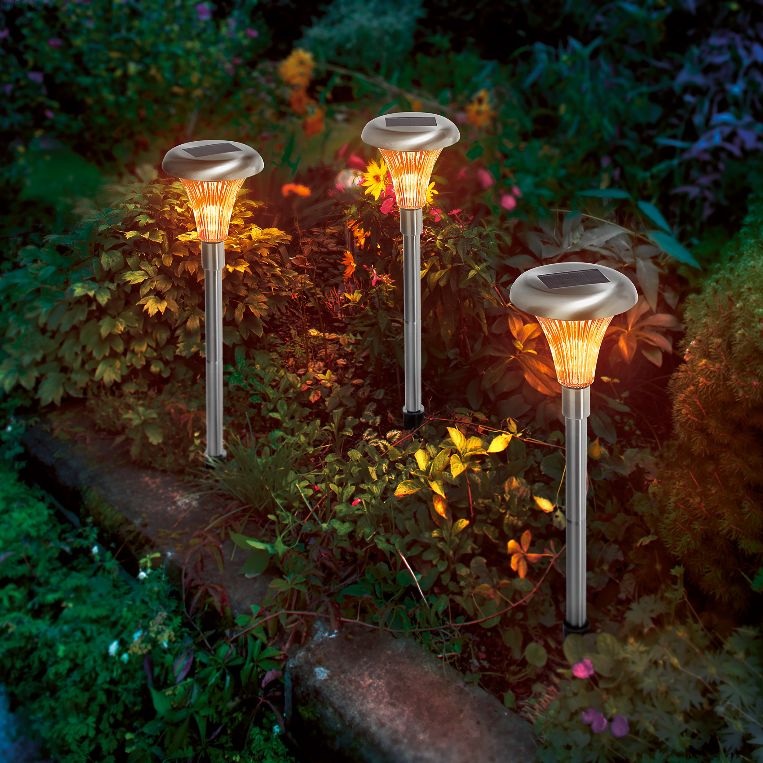 Solar Steckleuchten 3-er Set Capri, 34 cm mit bernstein LED