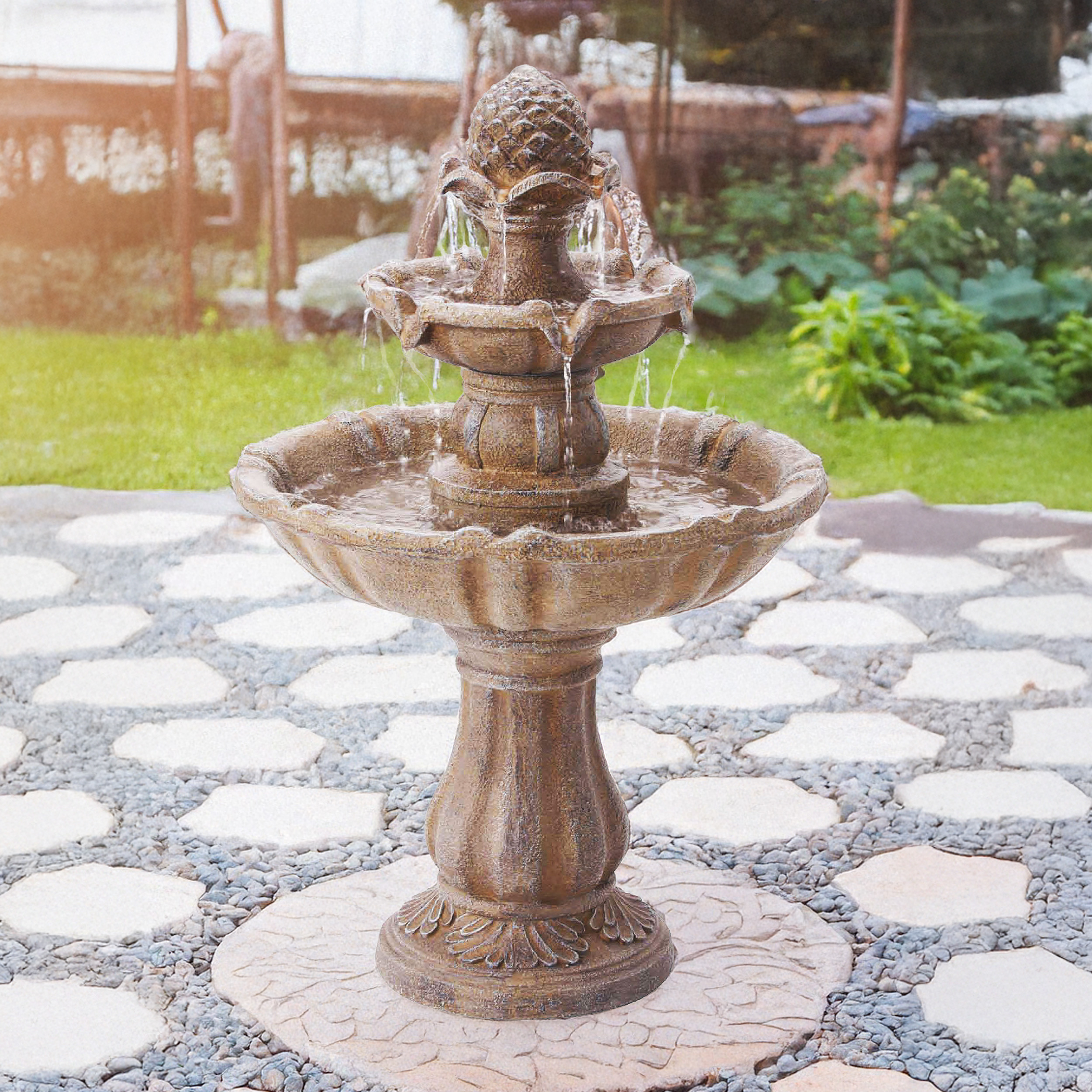 Solar Standbrunnen 83 cm mit dreifach Wasserspiel und Licht