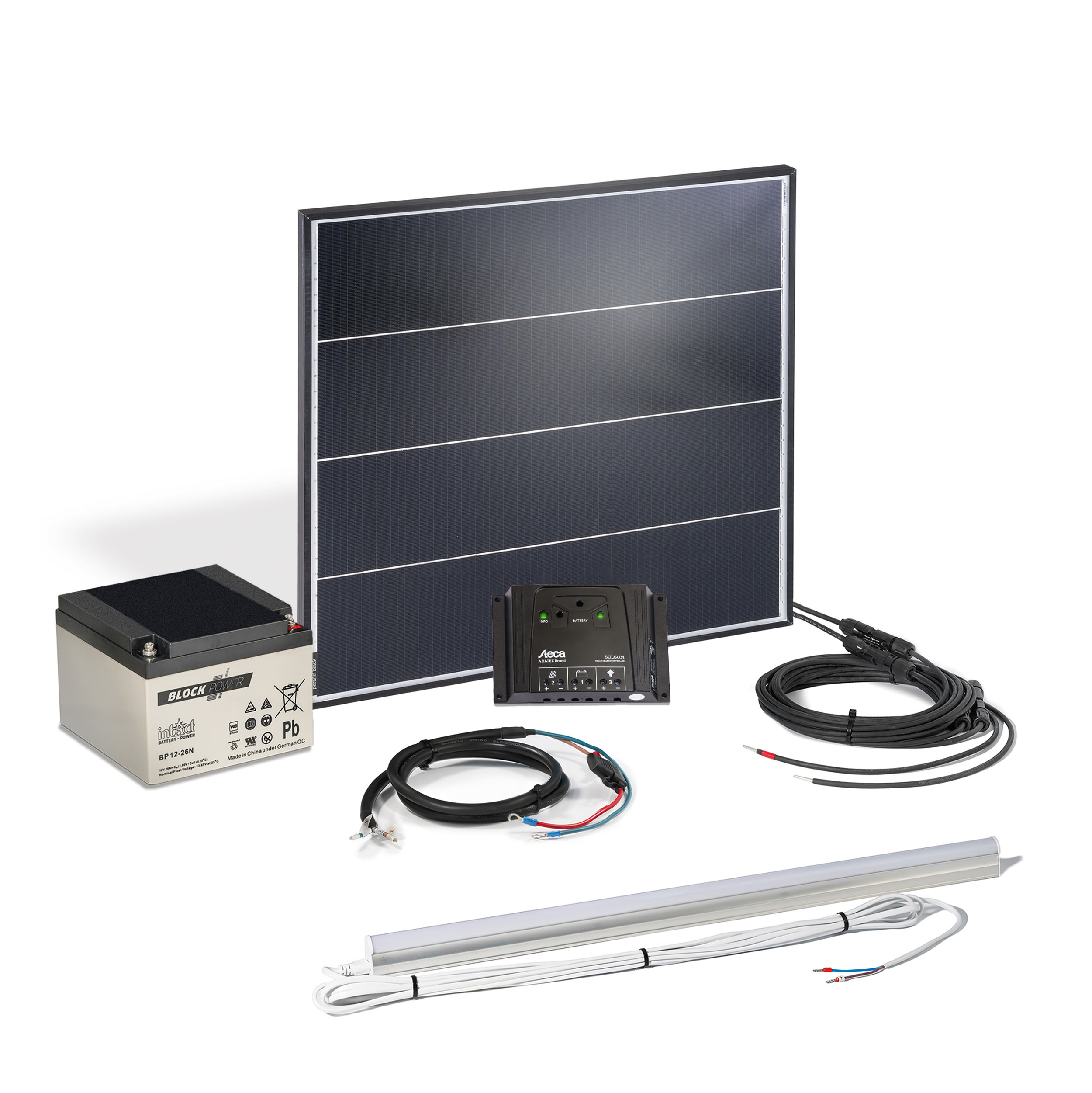 Solar Inselanlage 50 Wp mit 12 V/ 24 Ah Akku und LED Licht
