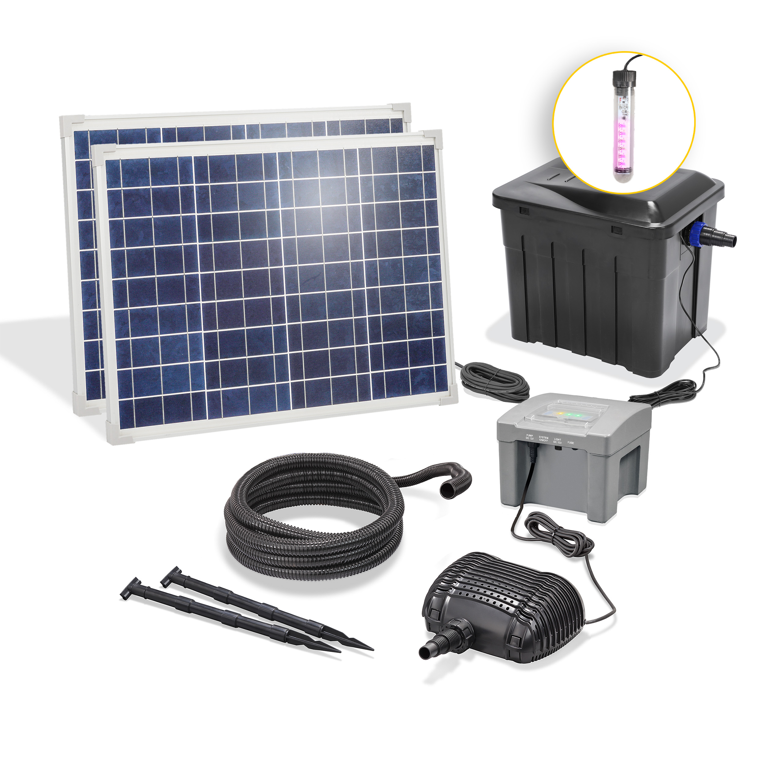 Solar UV-Durchlauffilter-Set 100/1900 mit 24 Ah LiFePO4-Akkuspeicher