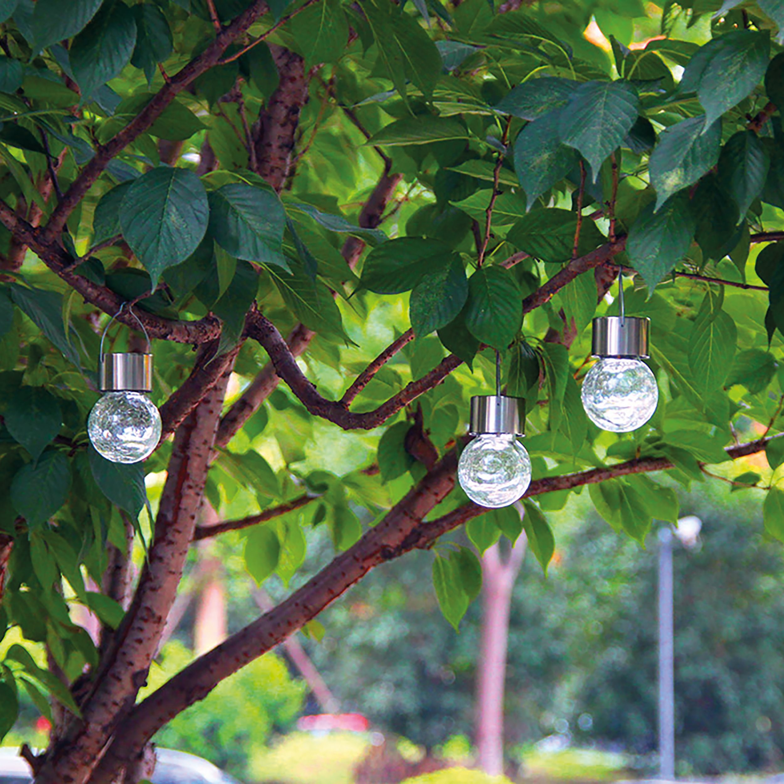 Solar Hängeleuchten 3er-Set Crackle Balls kaltweiß