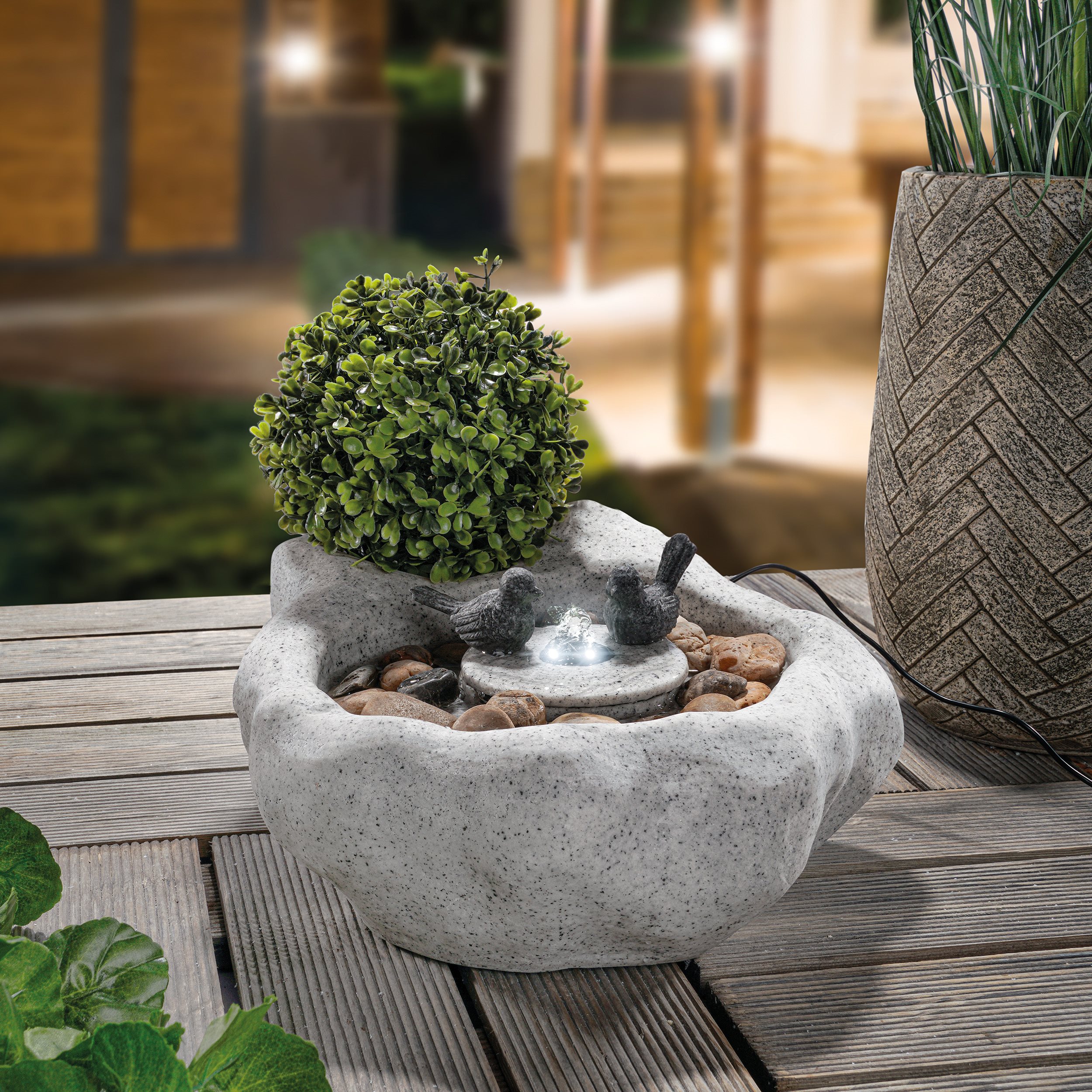 Solar Vogelbadbrunnen hell mit LED Beleuchtung