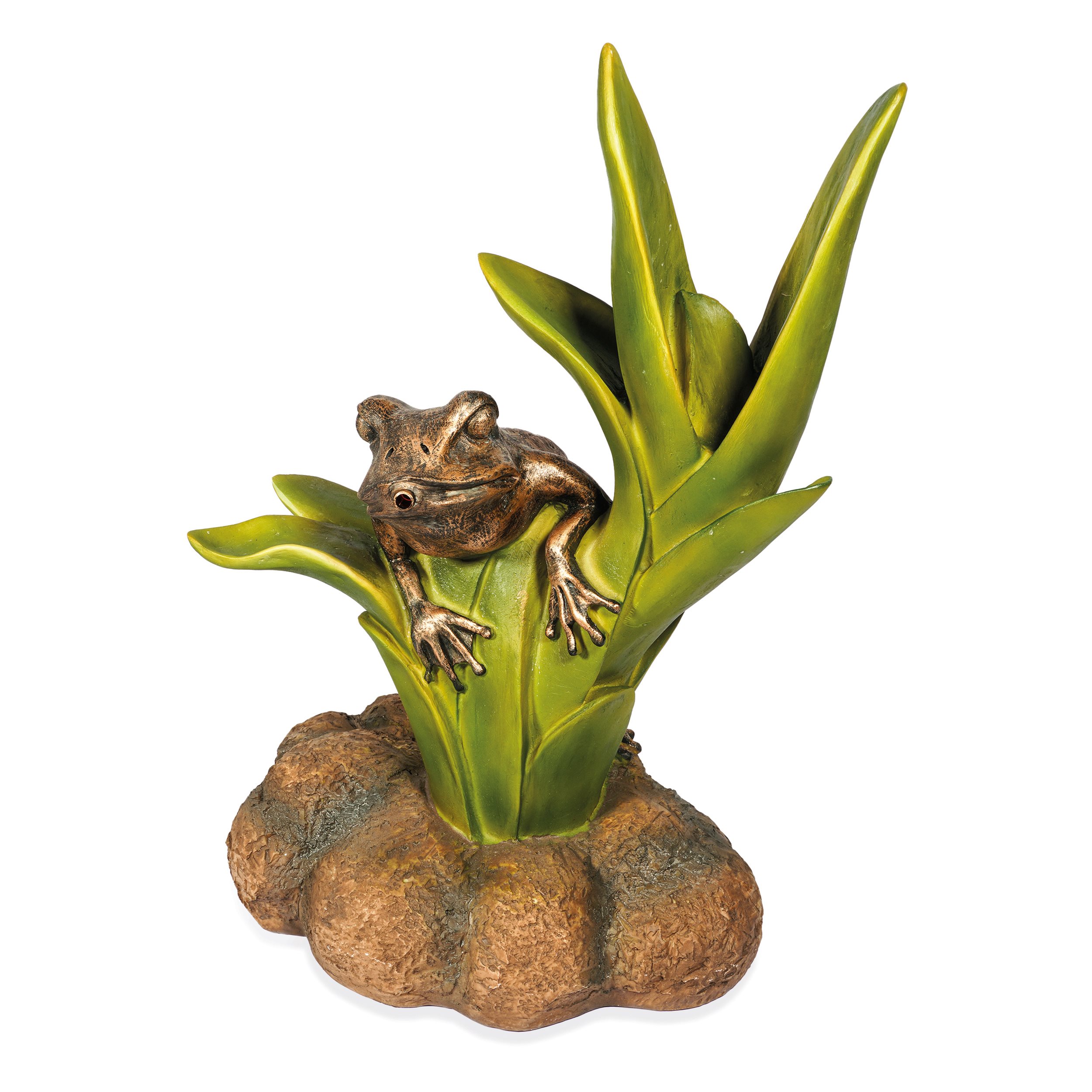 Wasserspeier-Figur Frosch sitzend auf Blättern