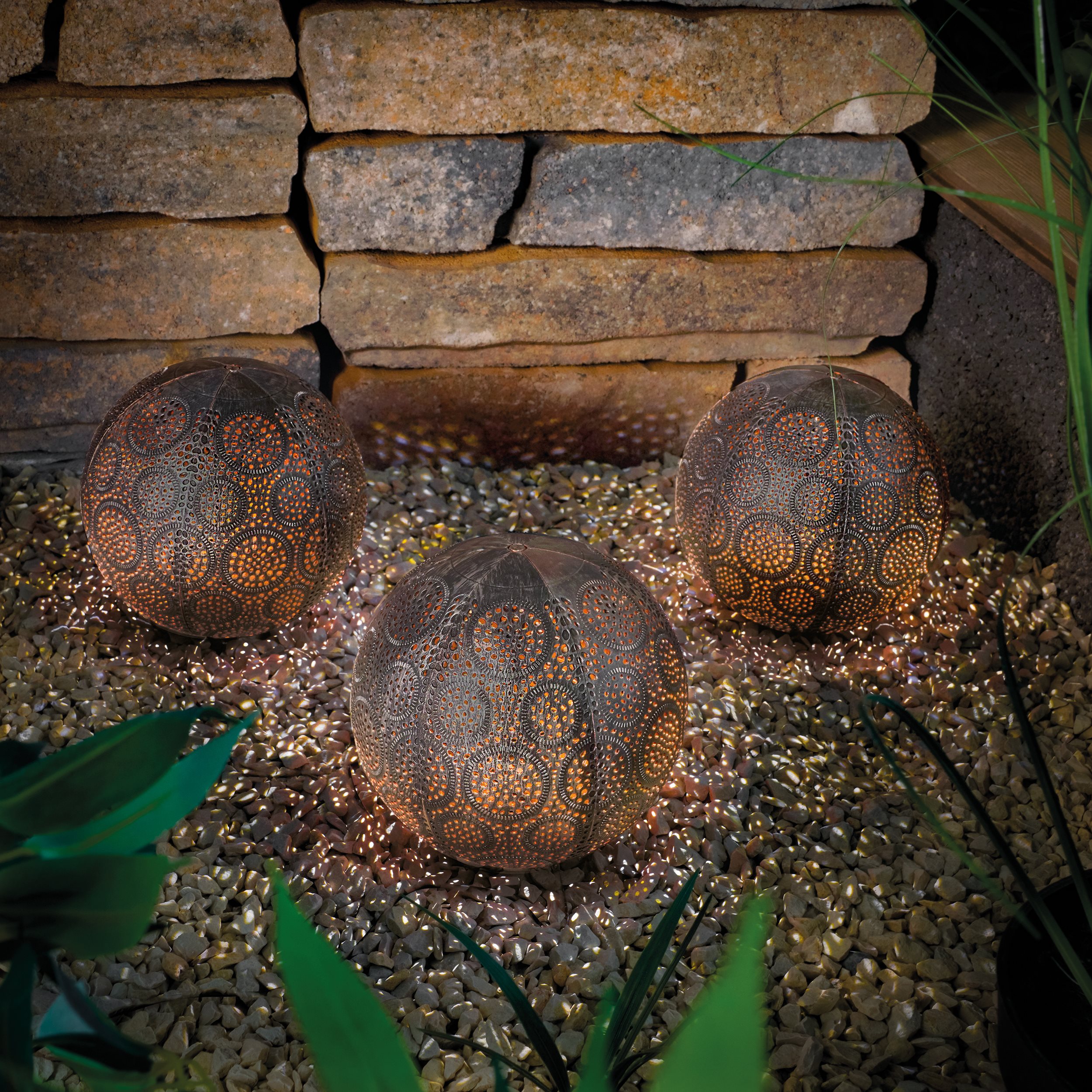 Solarkugeln Ambrosia Ø 15 cm mit Ornamenten, silber