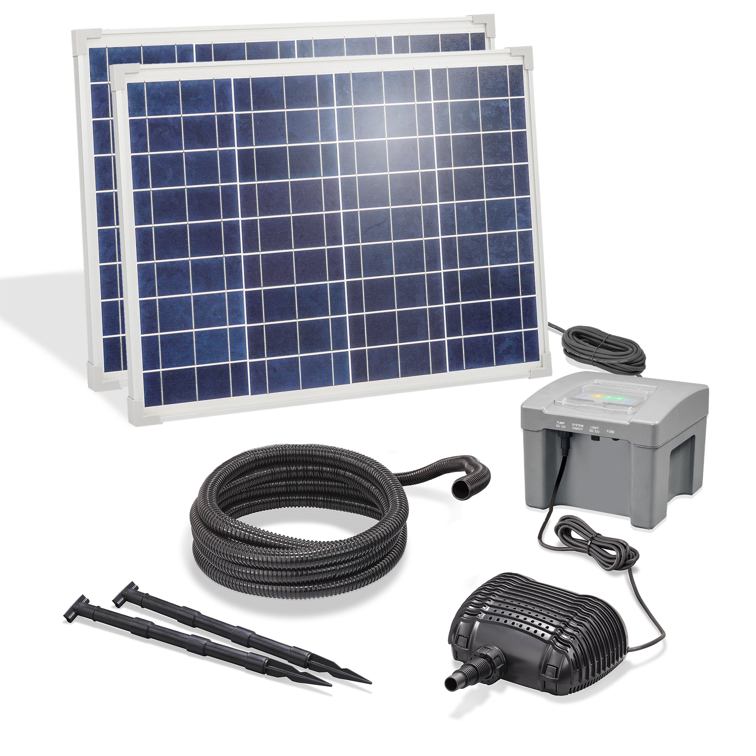 Solar Bachlaufpumpenset 100/1900 für UVC mit 24 Ah LiFePO4 Akku