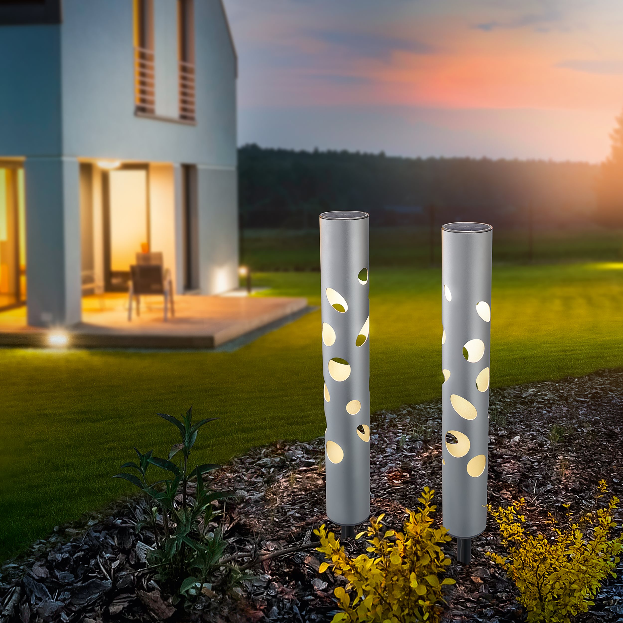 Moderne Solarleuchte FantasyLight im 2er-Set aus Aluminium