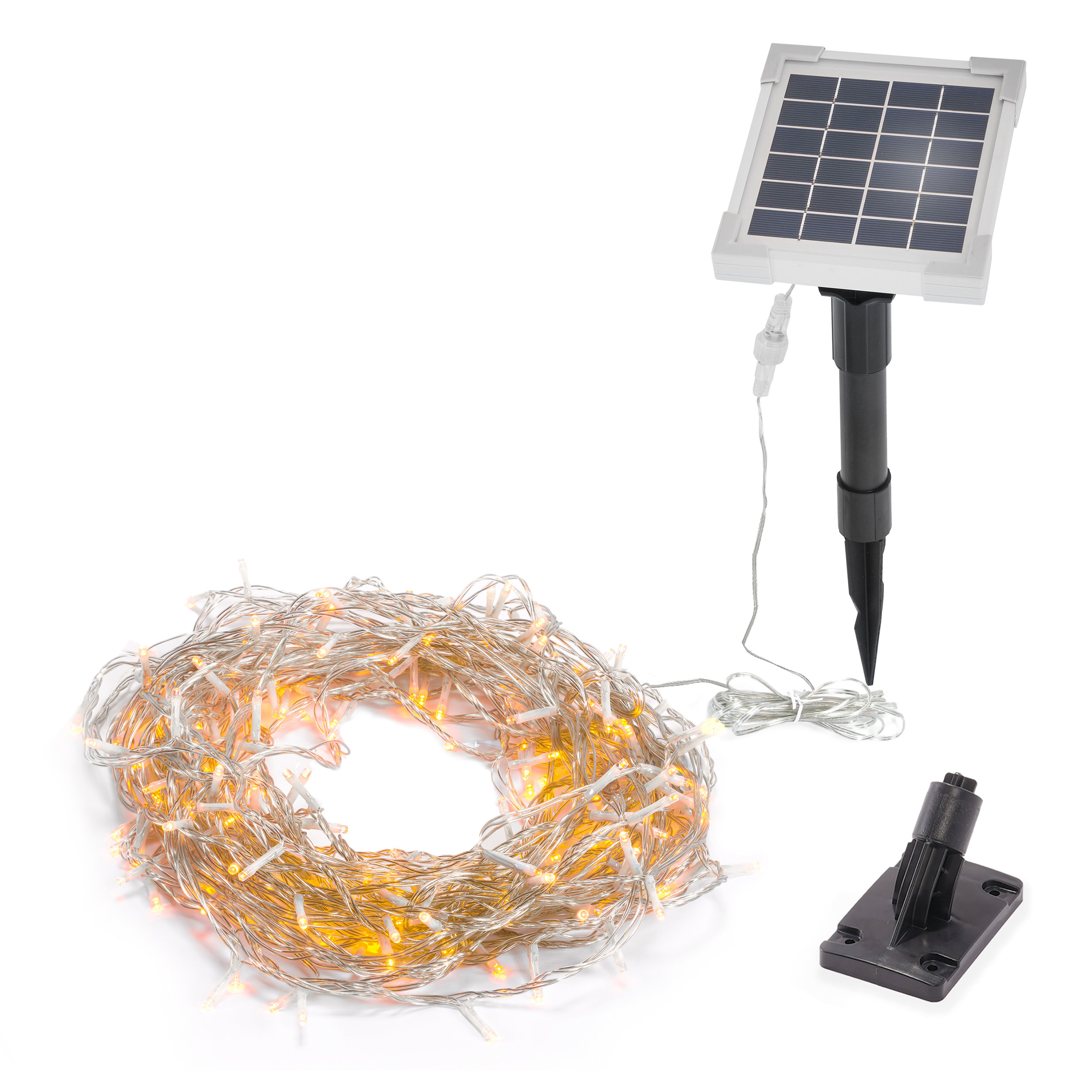 Solar Lichterkette mit 200 warmweißen LEDs und transparenten Kabel
