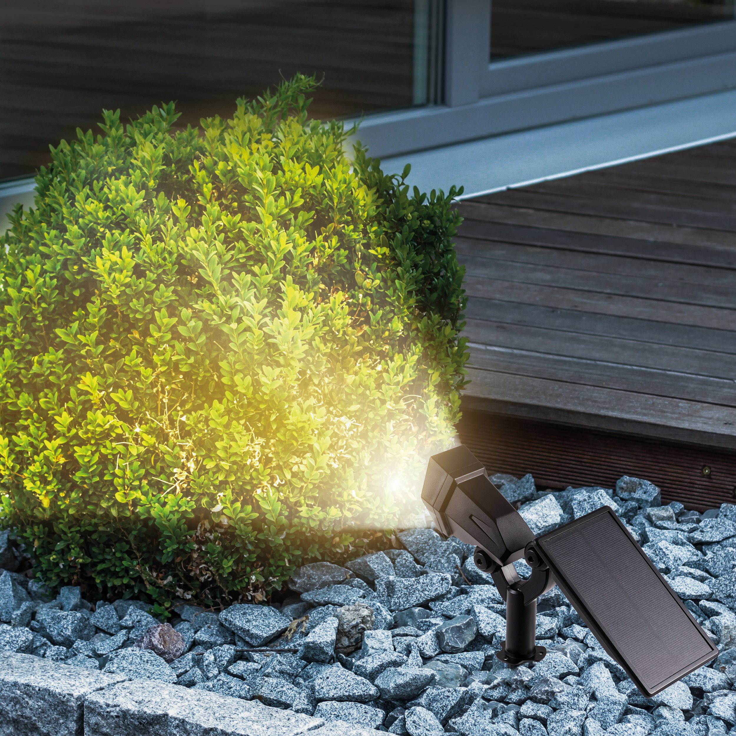 Solar Wand- und Bodenstrahler warm weiß im Kunststoffgehäuse