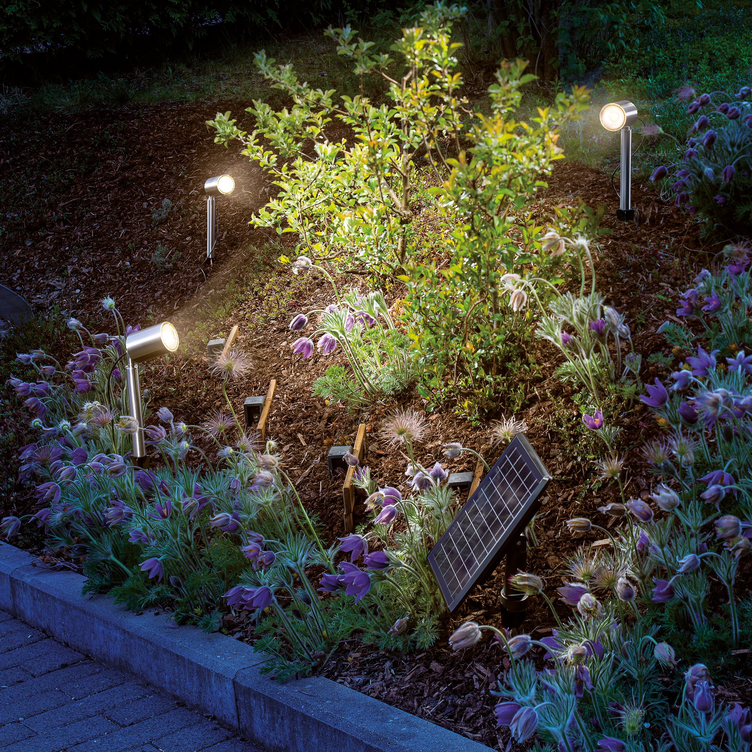 Solarstrahler Power Trio Duocolor mit 3 Spots aus Edelstahl