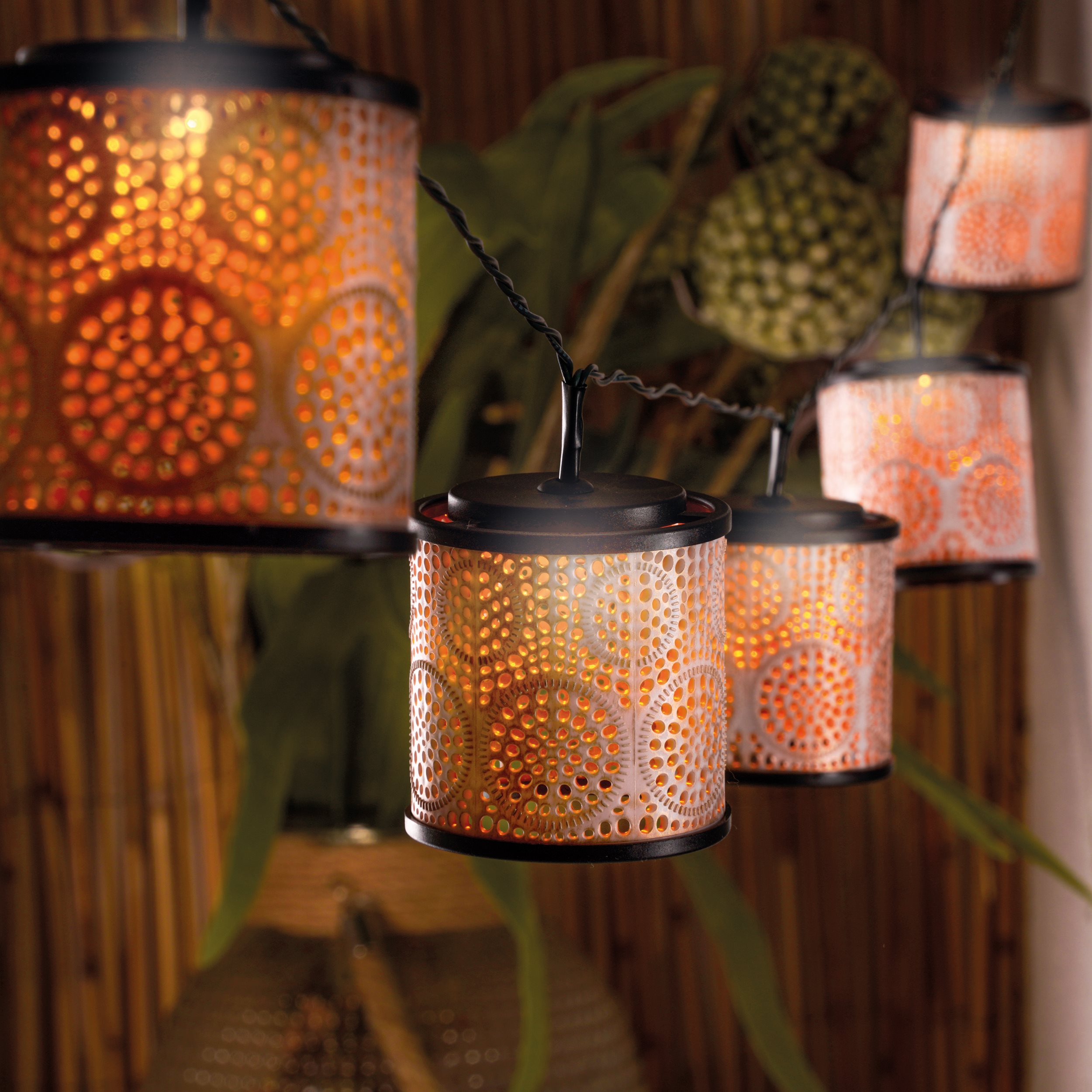 Laternen-Lichterkette Marokko - altweiß / kupfer, solarbetrieben