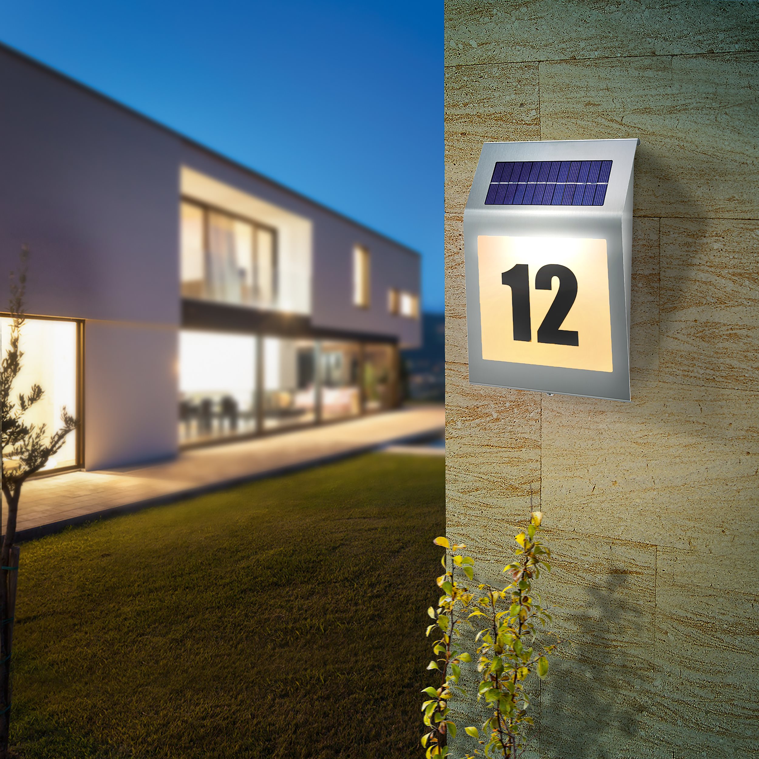Zeitlose Solar Hausnummer Style DuoColor aus Edelstahl