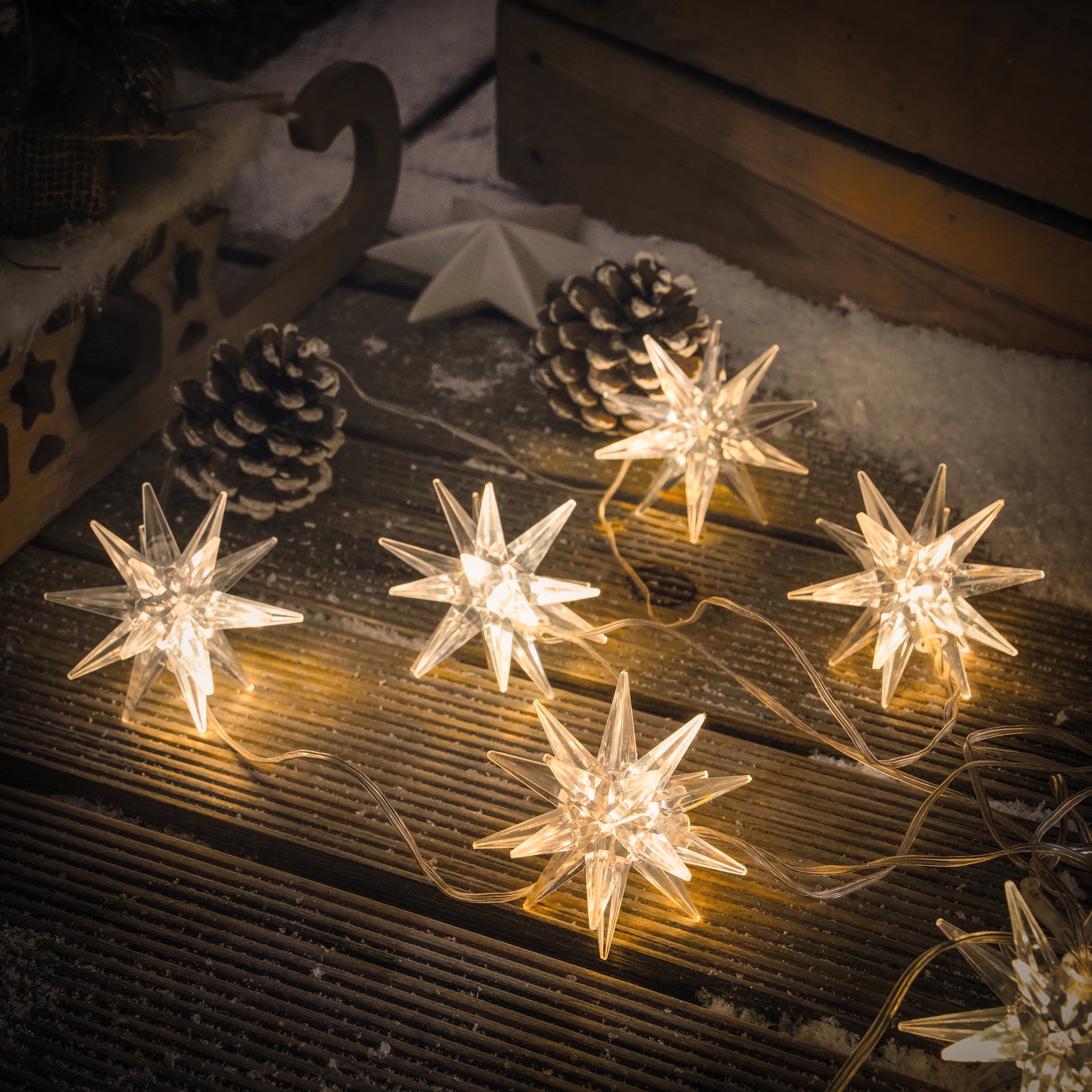 Solar Deko-Lichterkette mit 10 Adventssternen