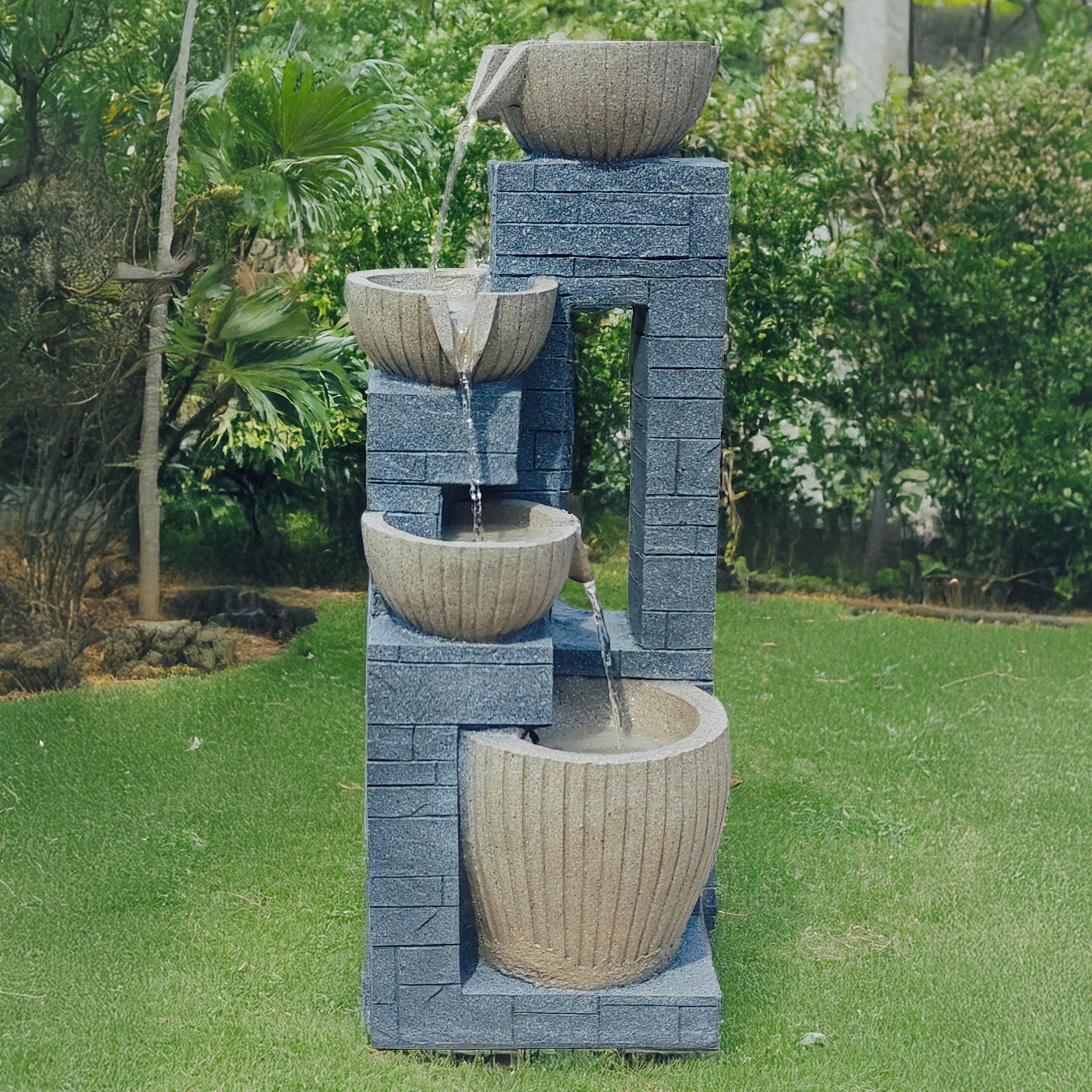 Solar Kaskadenbrunnen in Steinoptik und LED Licht