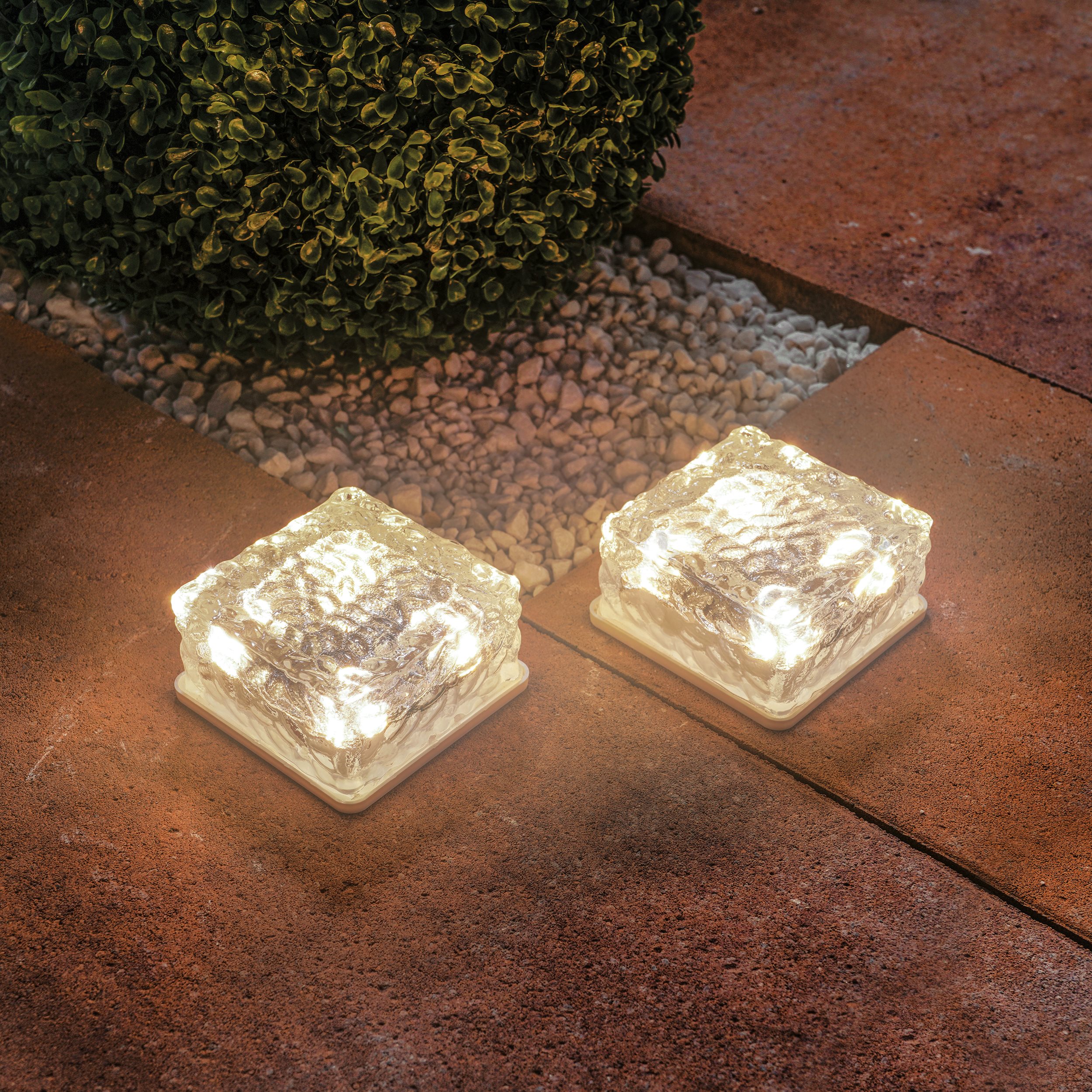 Solar Glas Leucht- & Pflastersteine im 2er-Set DuoColor