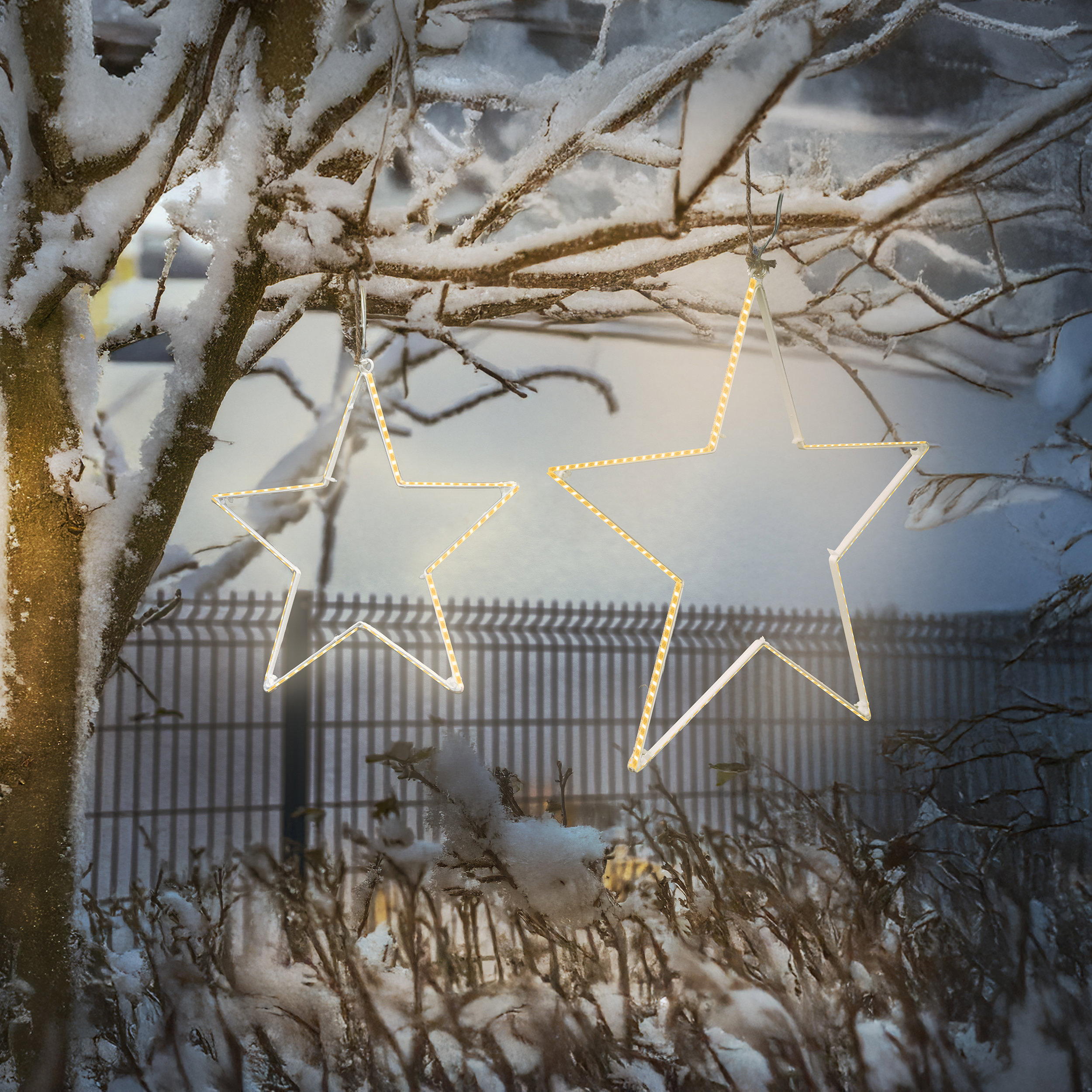 Solar LED-Leuchtsterne im 2er-Set, Ø 30 und 40 cm