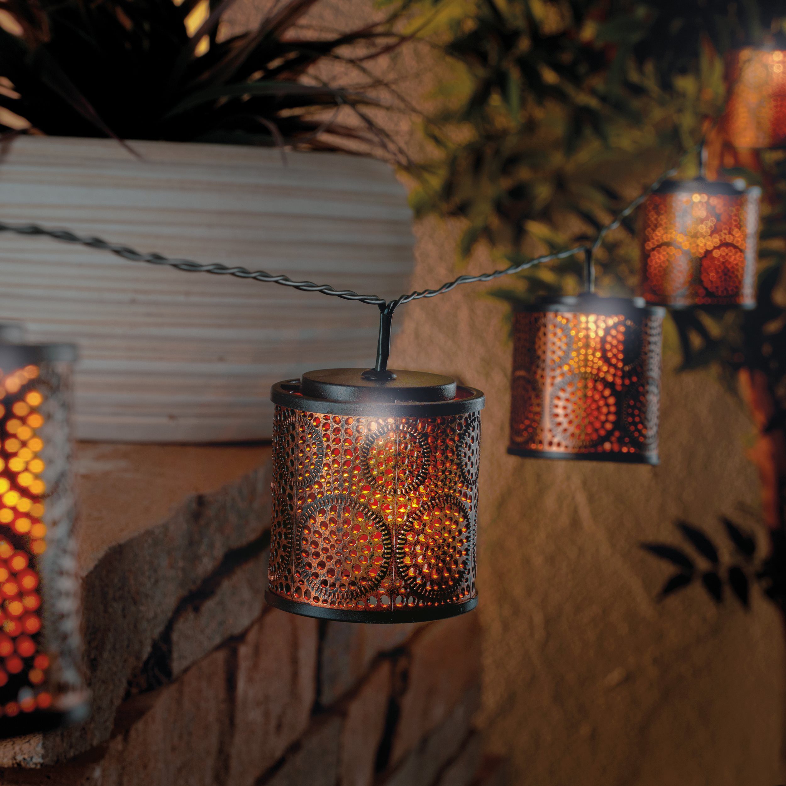 Laternen-Lichterkette Marokko - kupfer / gold, solarbetrieben