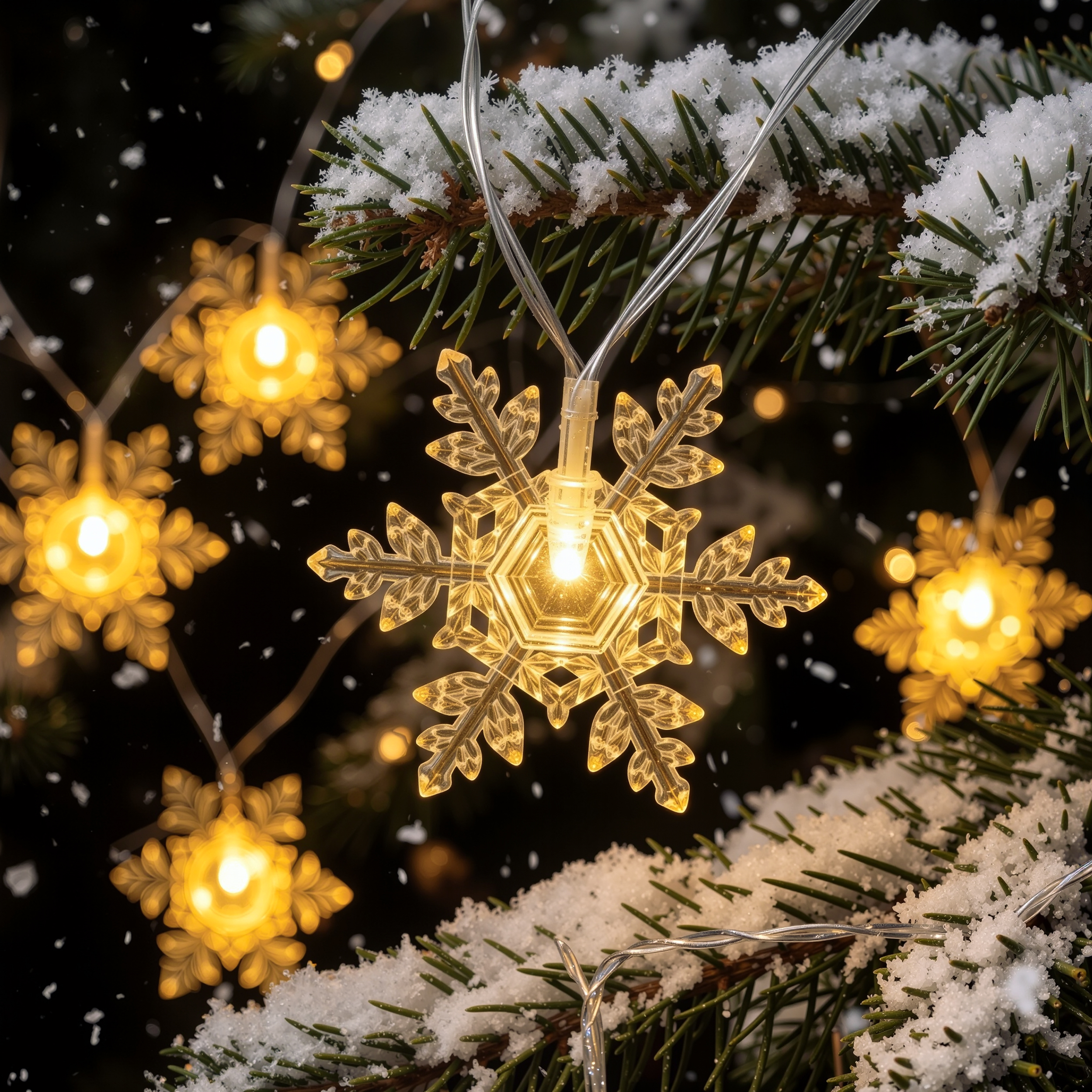 Solar Deko-Lichterkette mit 30 Eiskristallen, warmweiß