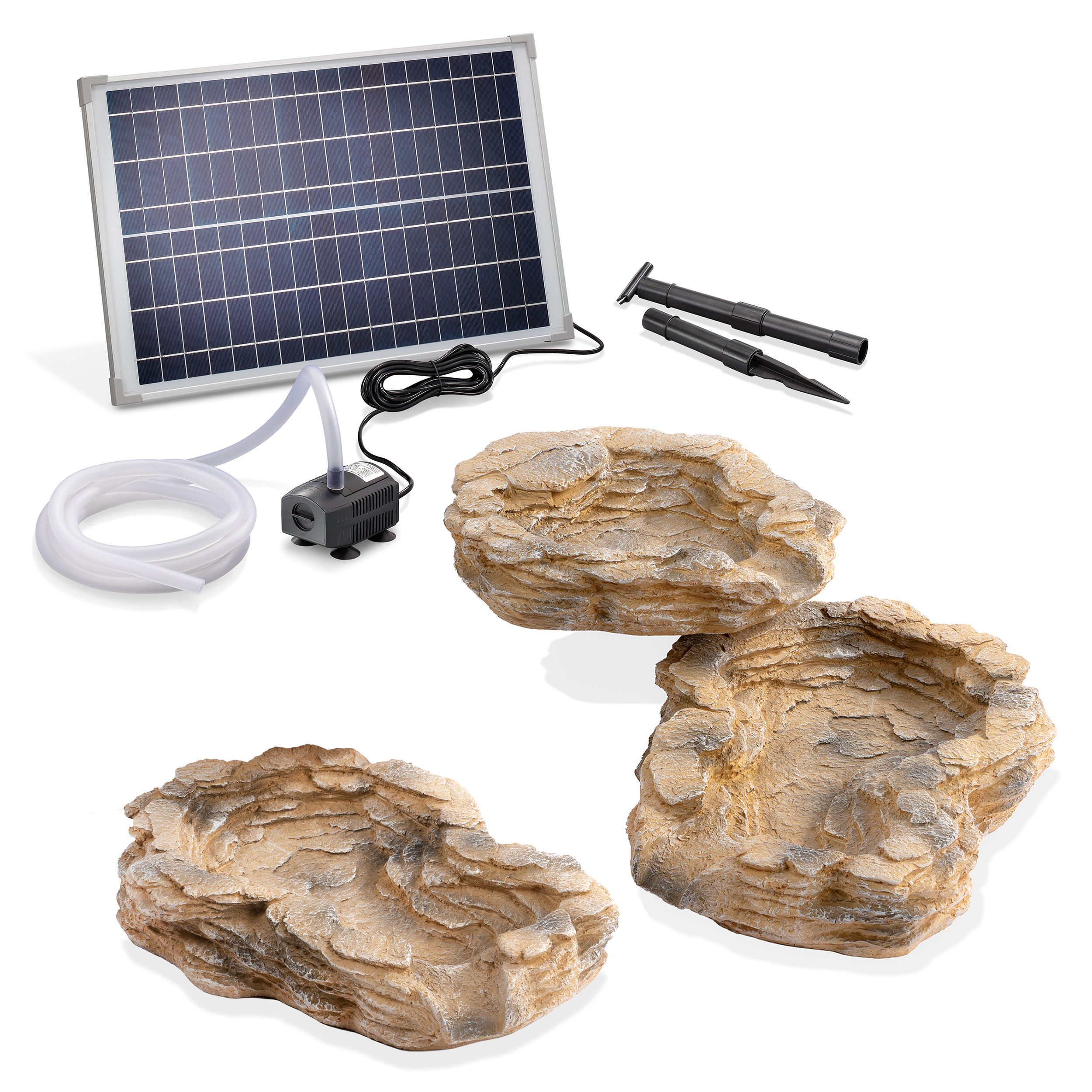 Bachlaufschalen-Set 3-teilig terrakotta mit Solarpumpe