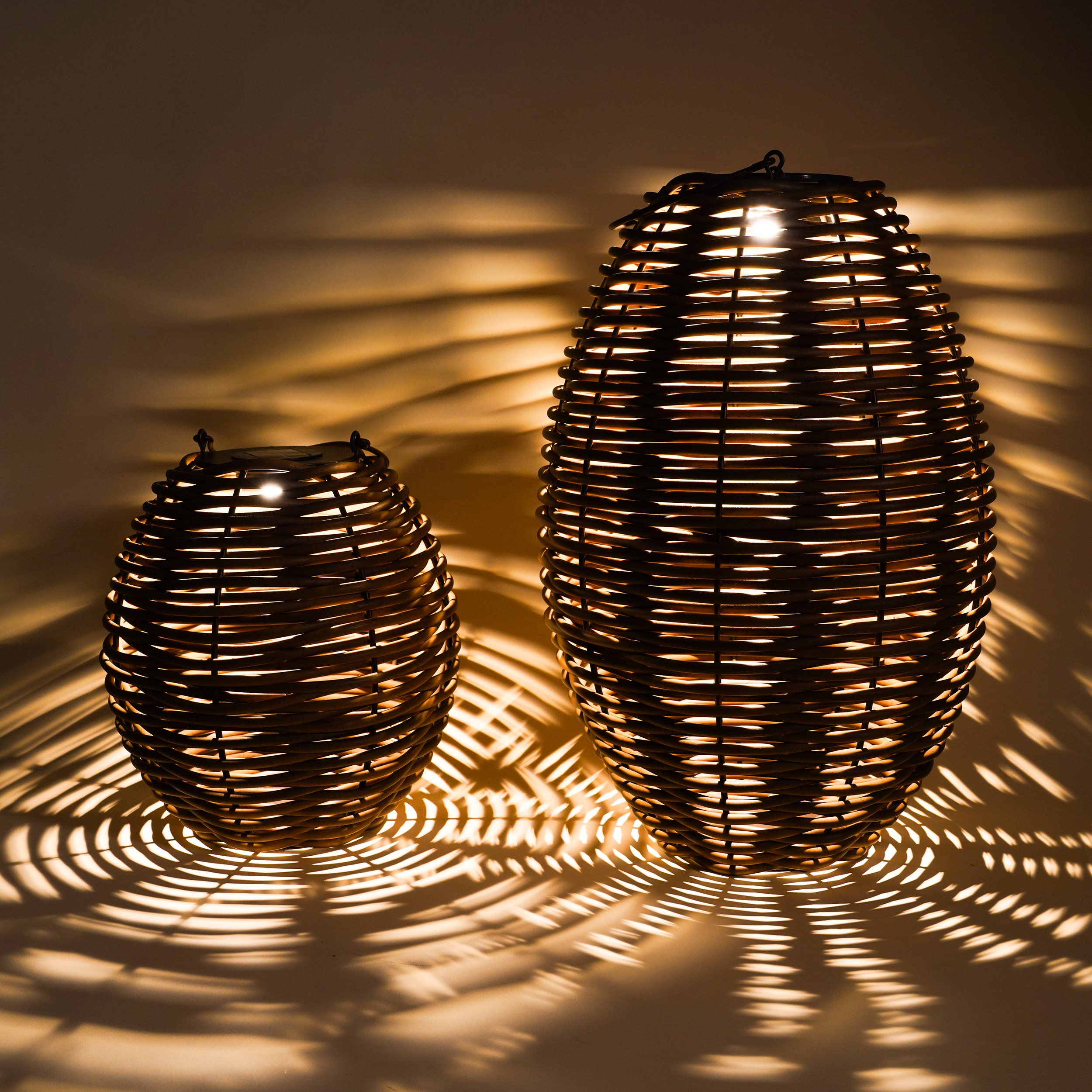 Solar Rattan Windlichter Victoria im 2er Set