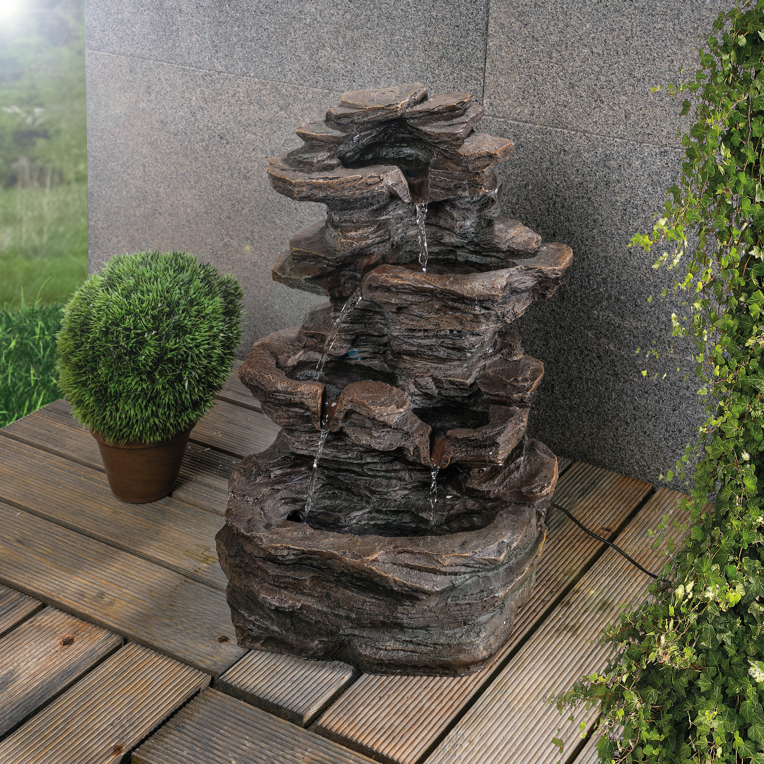 Solar Wasserfall-Dekobrunnen Rock Fountain mit Direktbetrieb