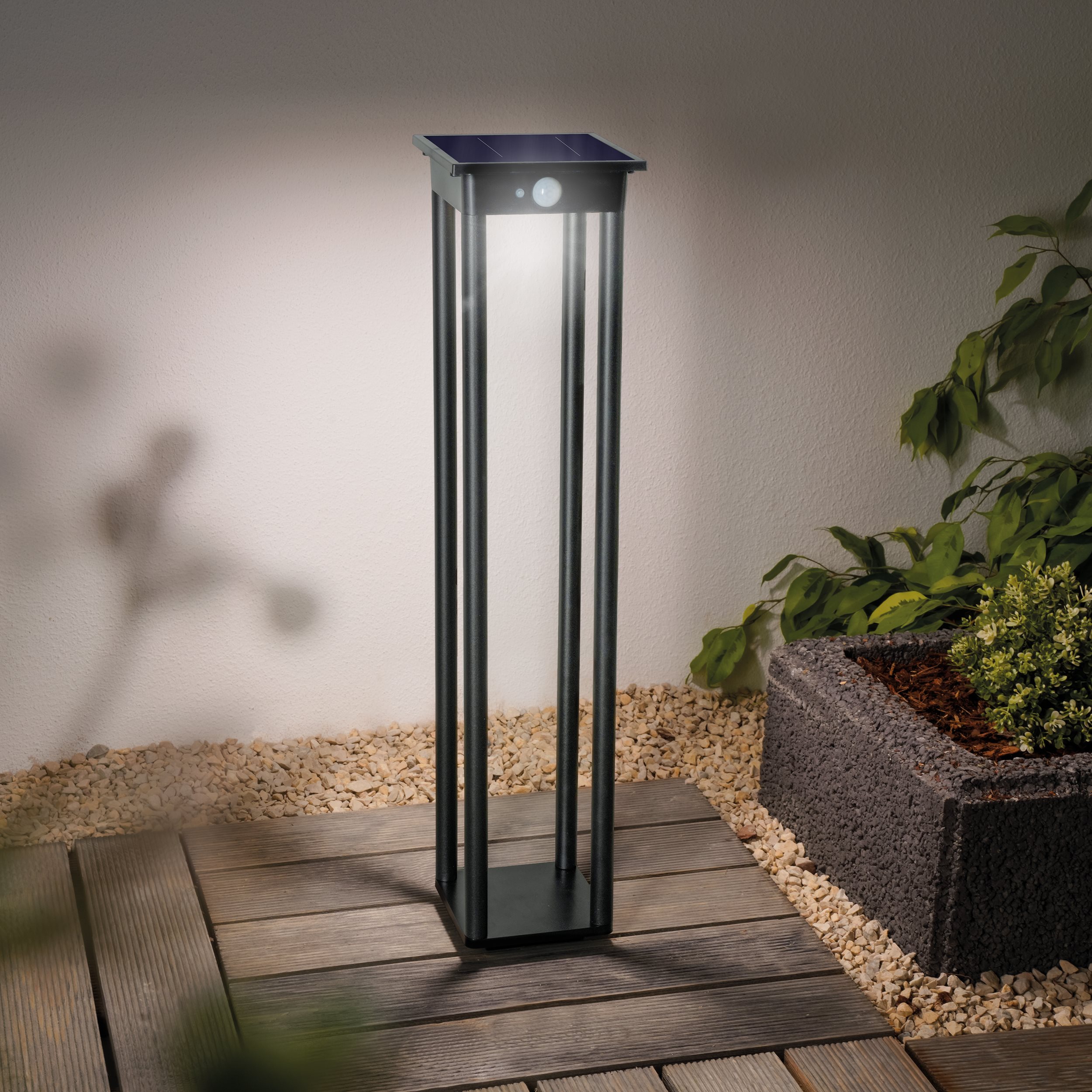 Solar Pollerleuchte Meduno 66 cm mit Sensor, schwarz