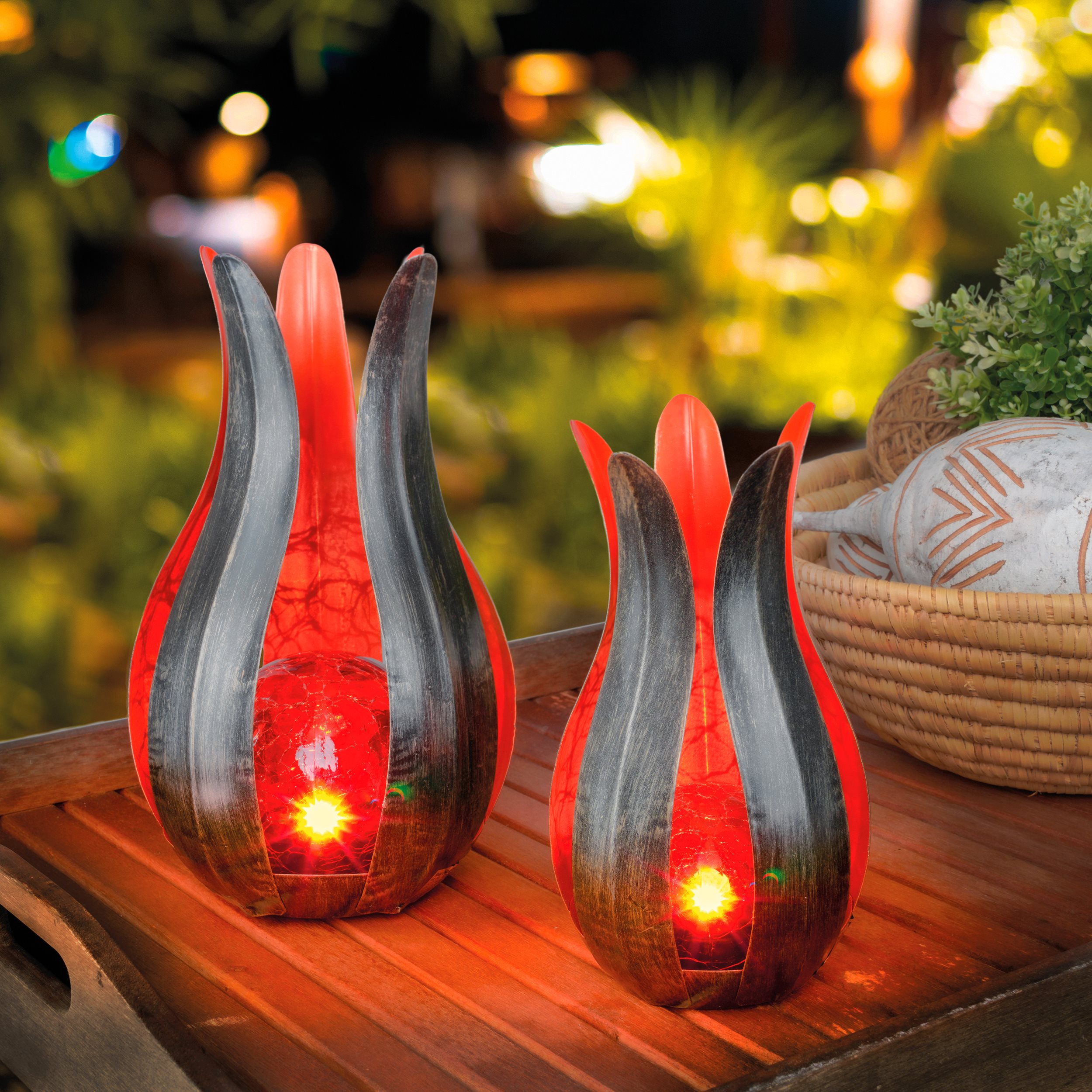 Solar Blumenleuchten Lilie 2 er Set rot - Ø 12 und 15 cm