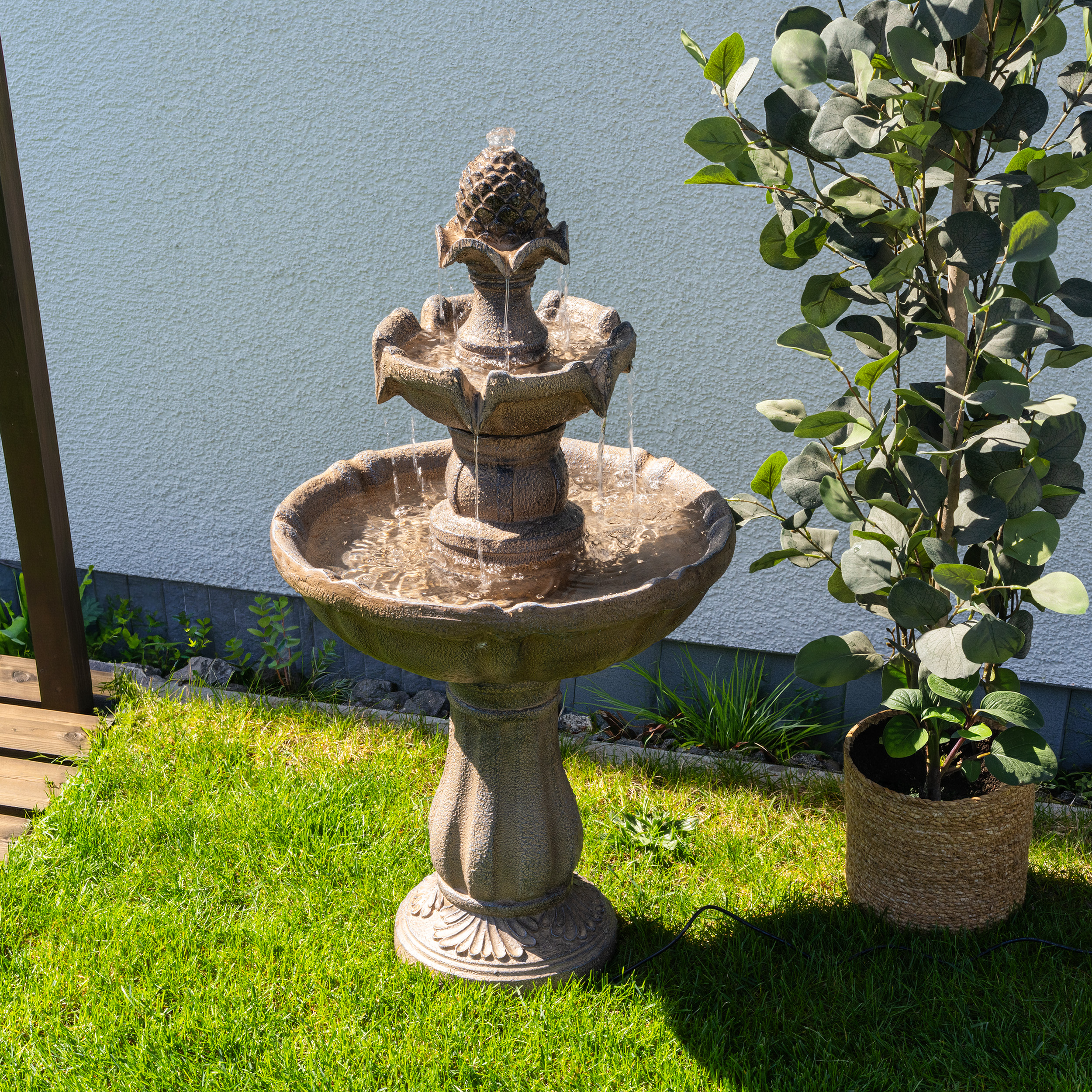 Solar Standbrunnen 83 cm mit dreifach Wasserspiel