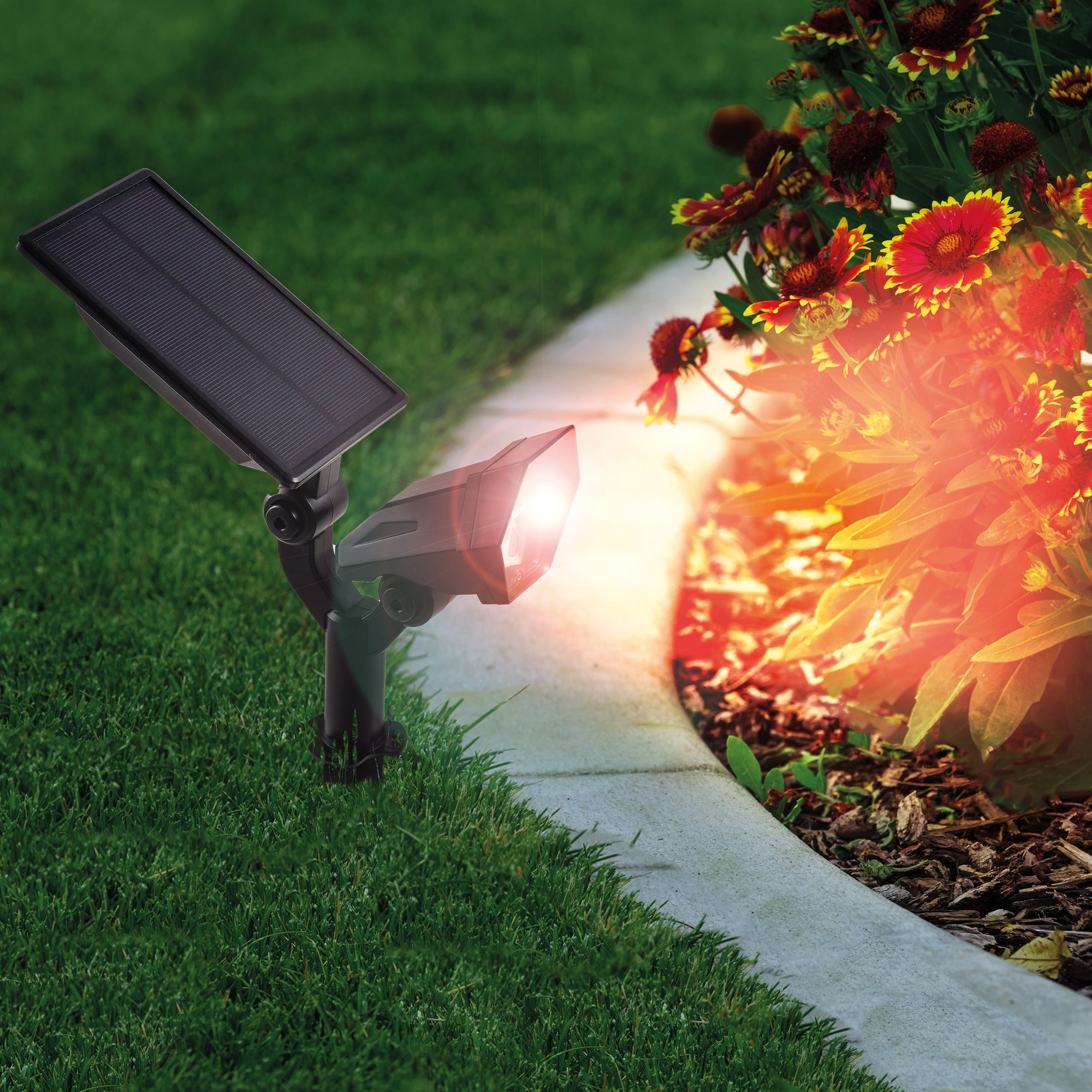 Solar Wand- und Bodenstrahler mit 5 Lichtfarben im Kunststoffgehäuse