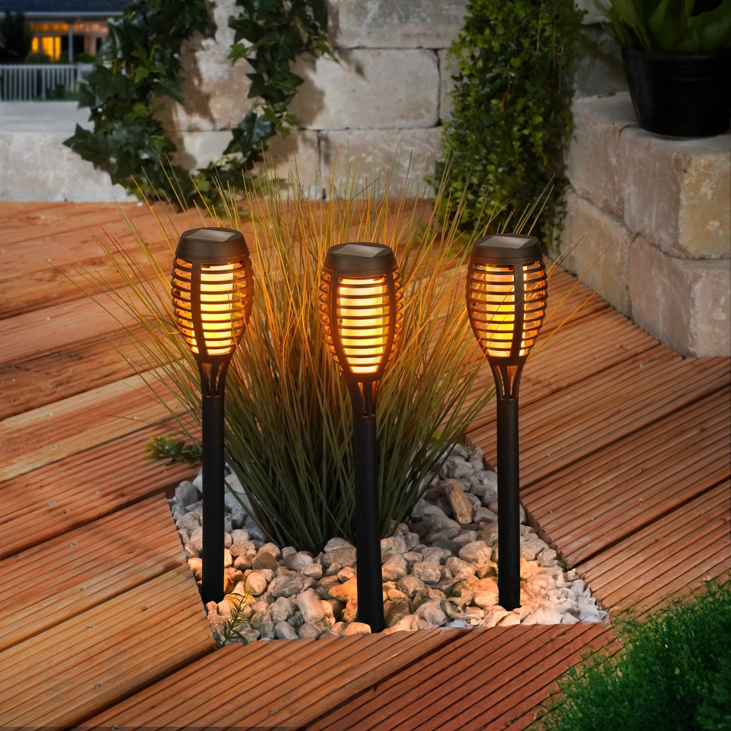 Solar Gartenfackel Lorenzo im 3er-Set