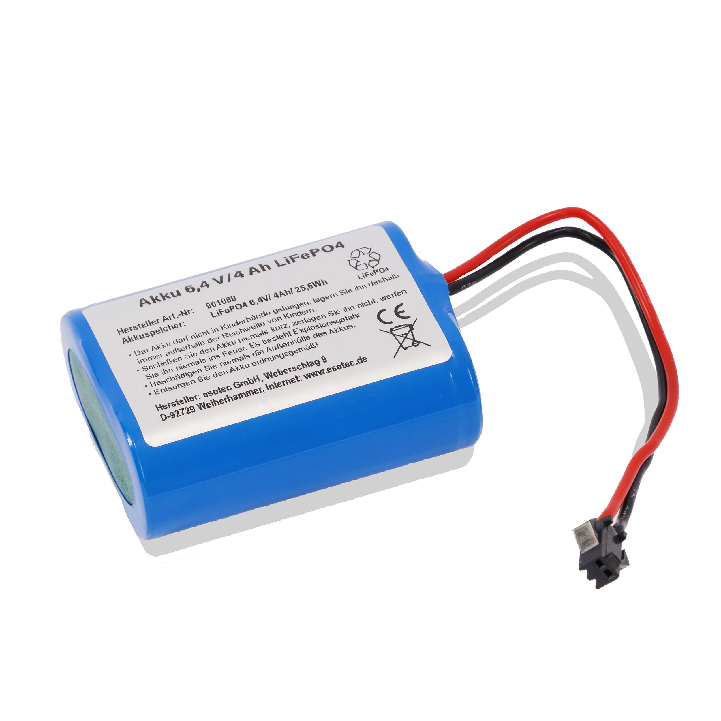 Ersatzakkupack LiFePO4 6,4 V / 4 Ah - mit Stecker schwarz